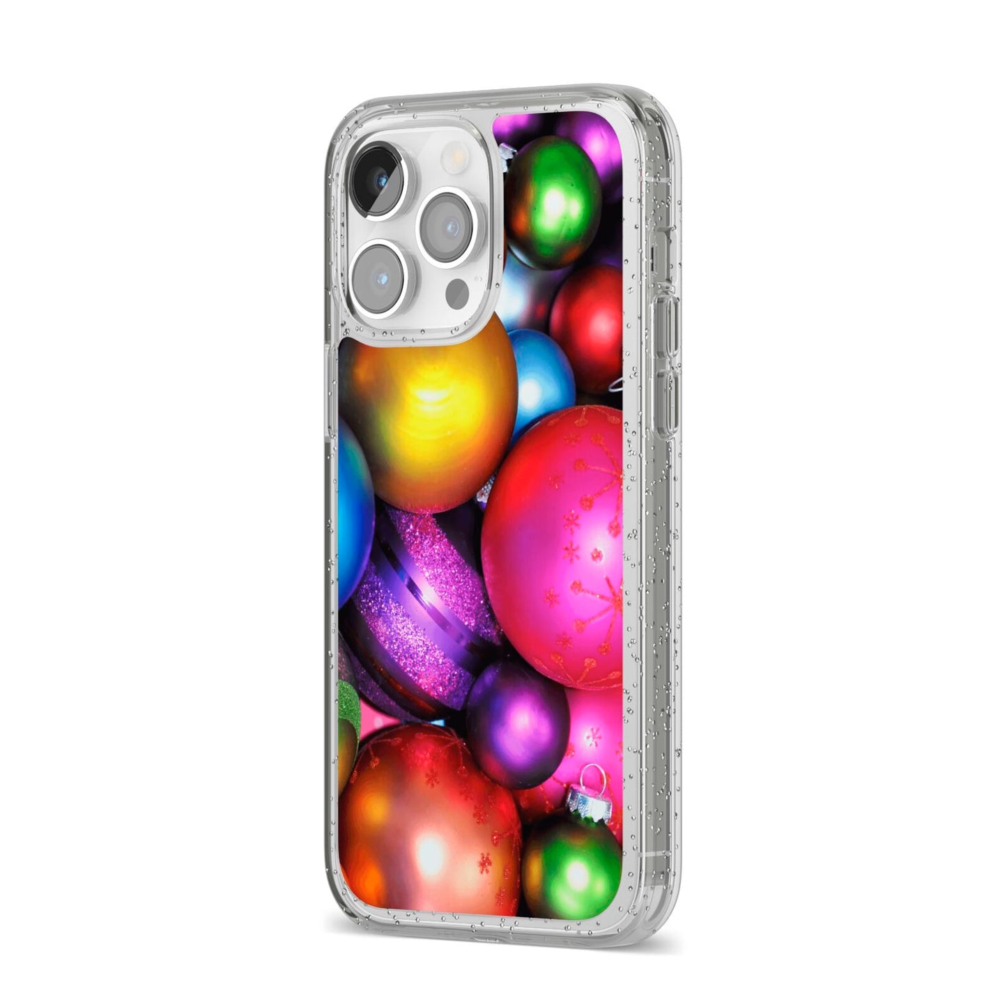 Bauble iPhone 14 Pro Max Glitter Tough Case Silver Angled Image