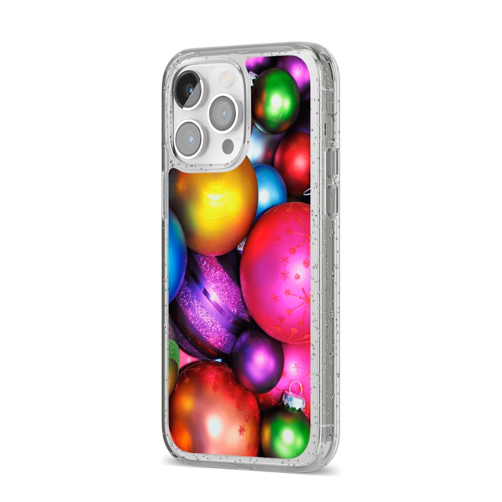 Bauble iPhone 14 Pro Max Glitter Tough Case Silver Angled Image