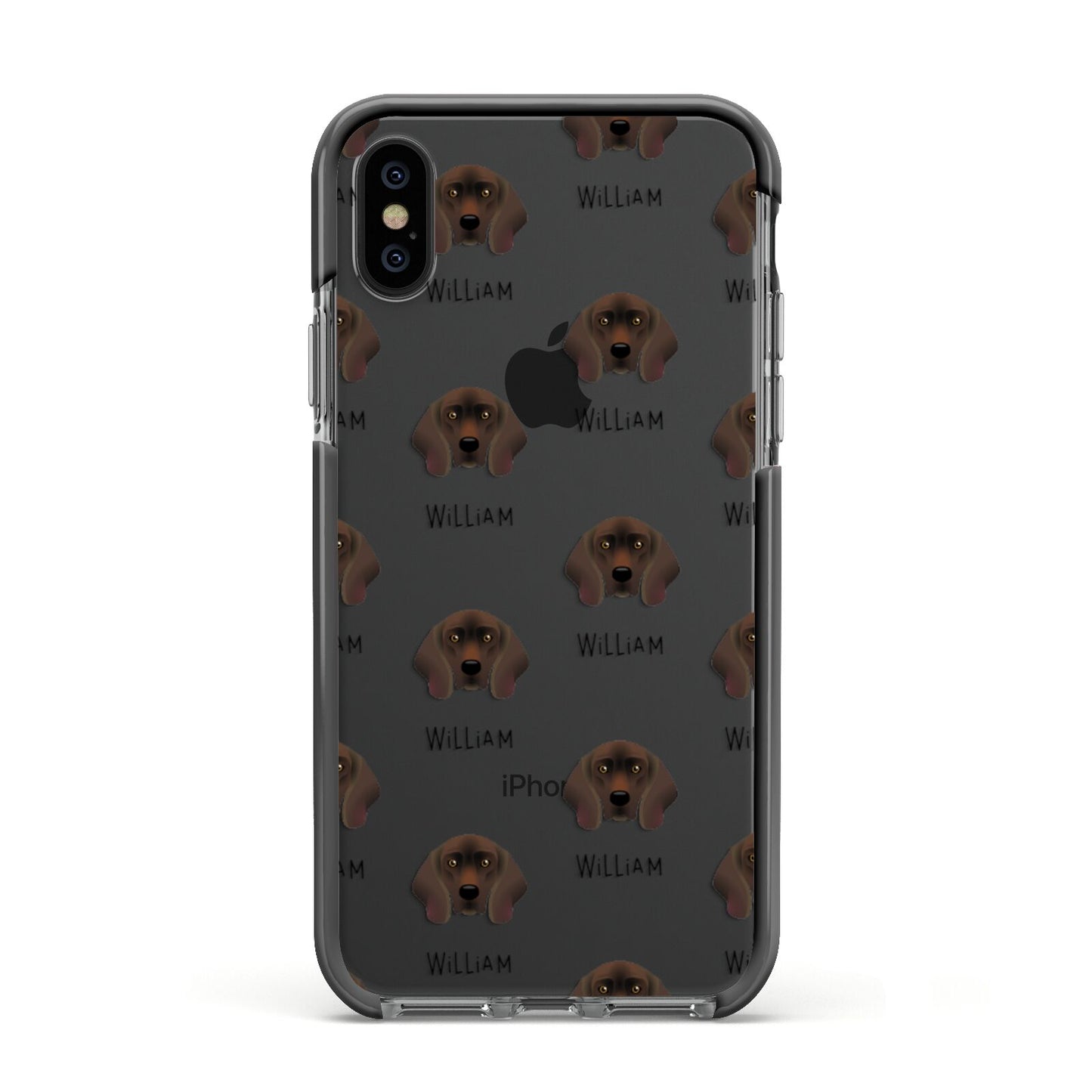 Bavarian Mountain Hound Icon with Name Apple iPhone Xs Impact Case Black Edge on Black Phone