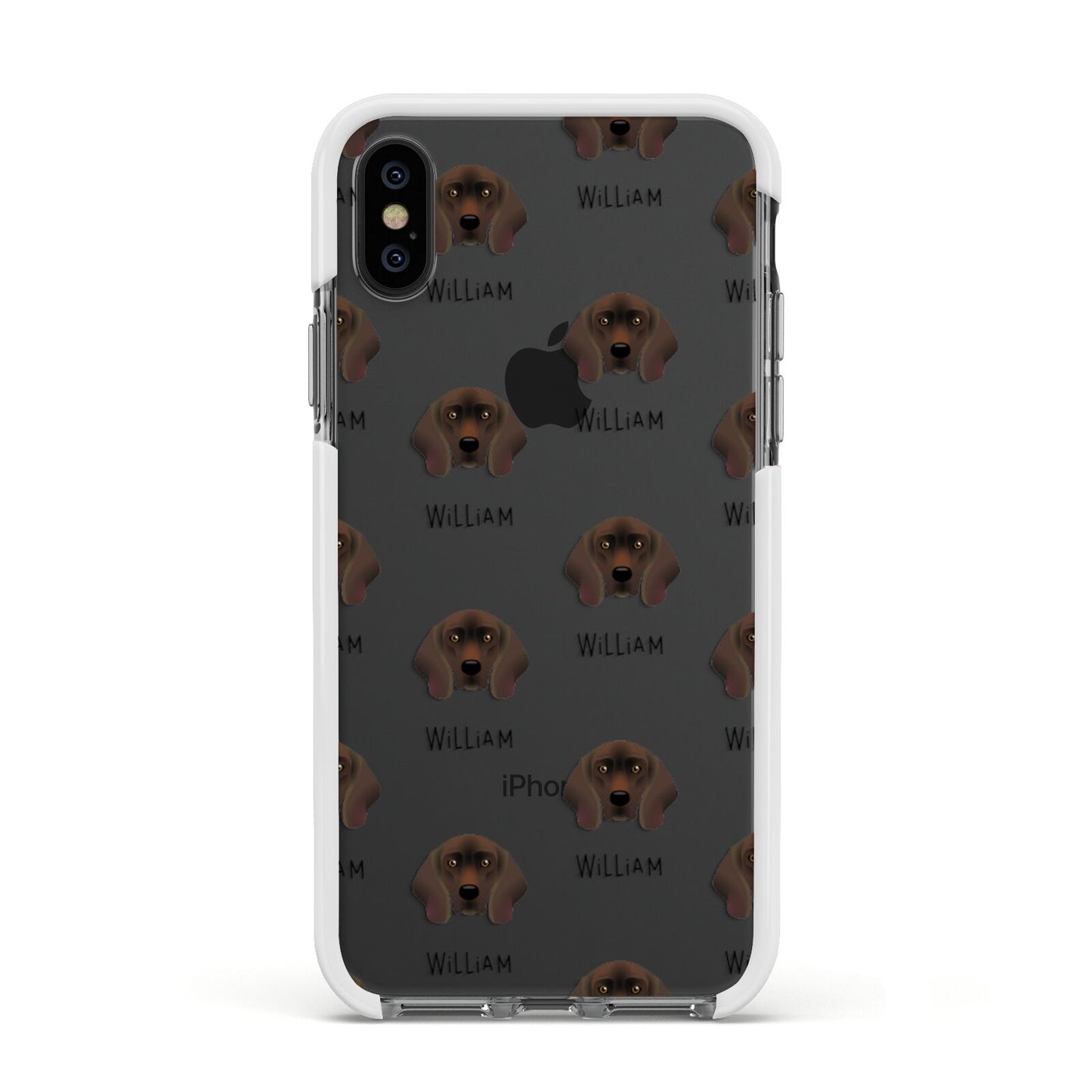 Bavarian Mountain Hound Icon with Name Apple iPhone Xs Impact Case White Edge on Black Phone