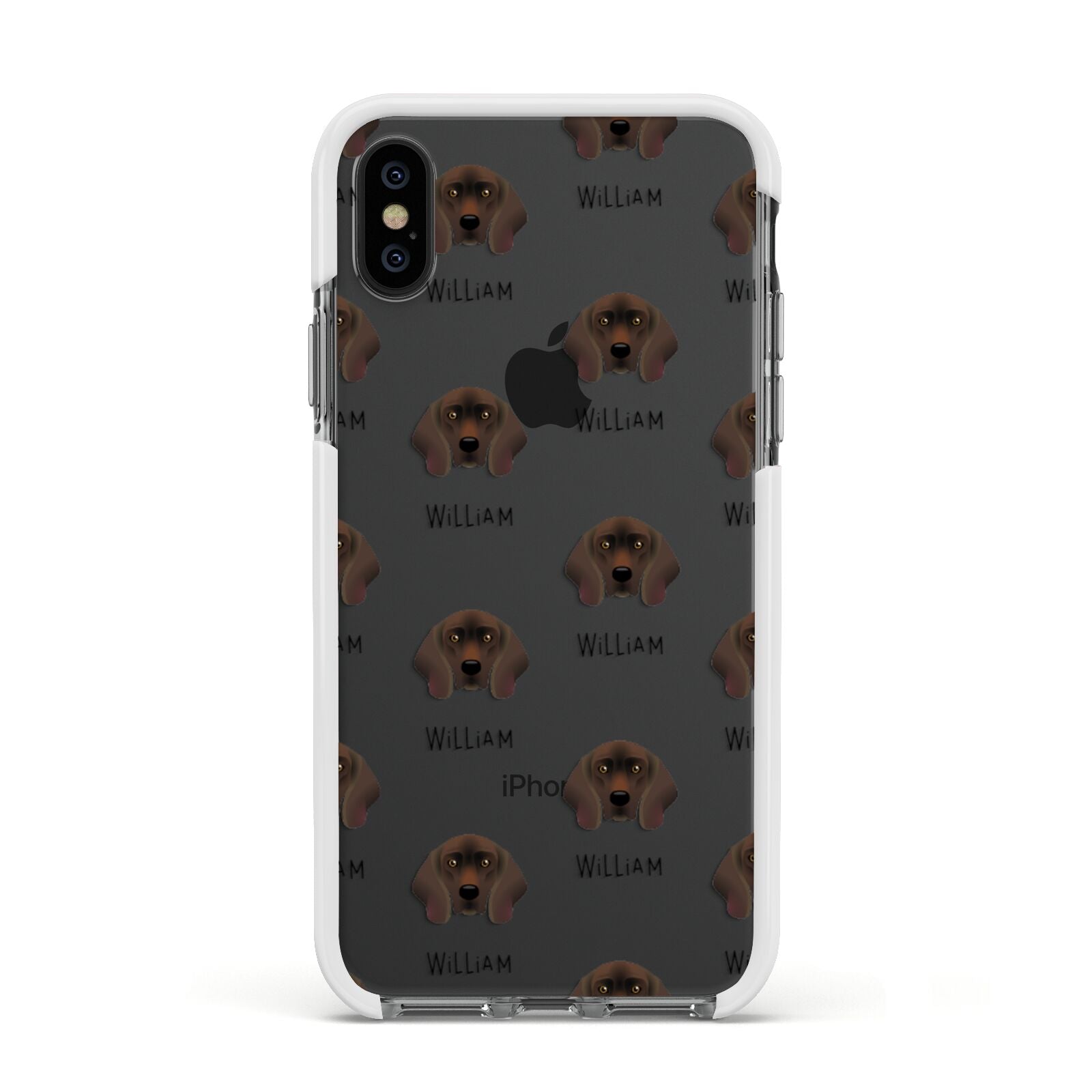 Bavarian Mountain Hound Icon with Name Apple iPhone Xs Impact Case White Edge on Black Phone