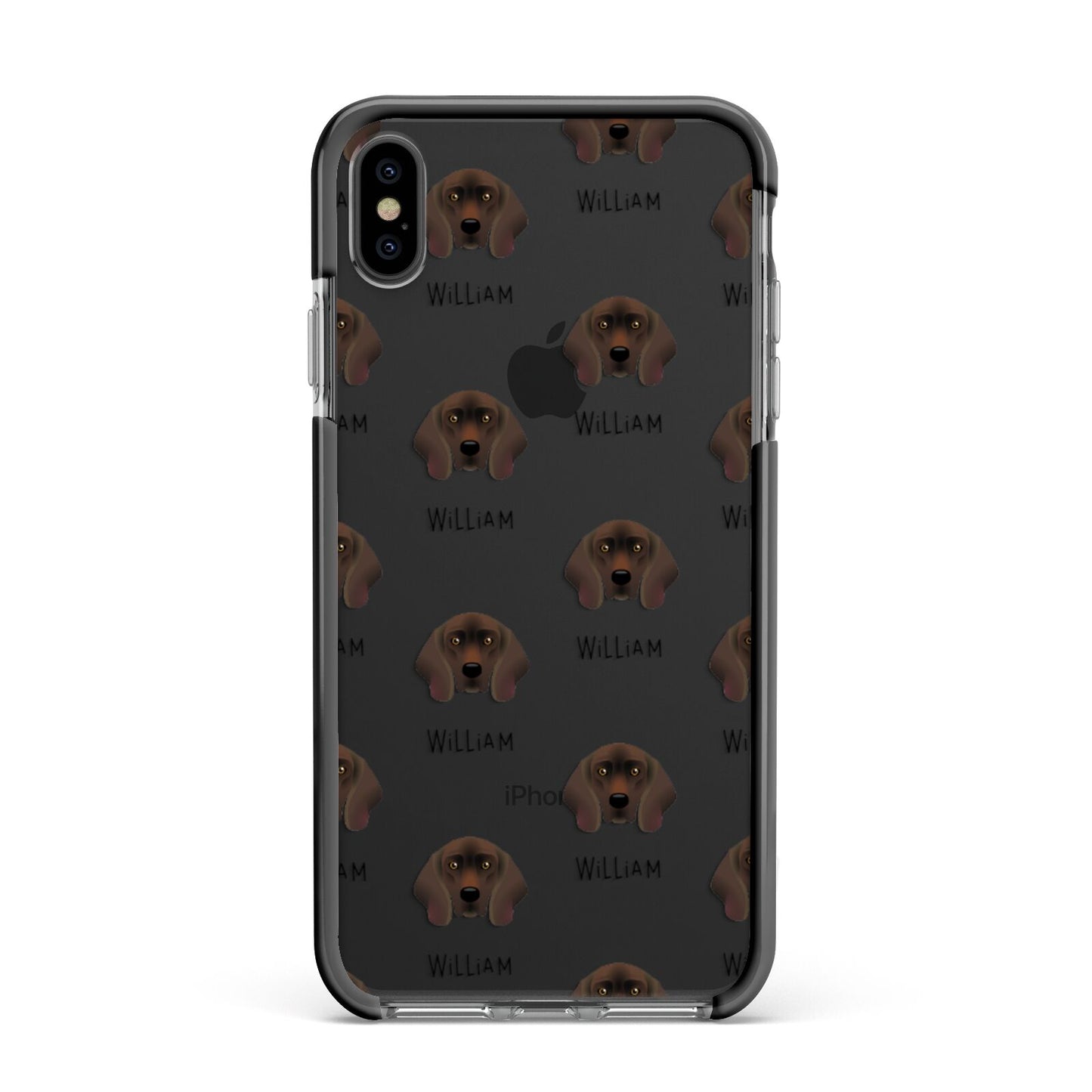 Bavarian Mountain Hound Icon with Name Apple iPhone Xs Max Impact Case Black Edge on Black Phone