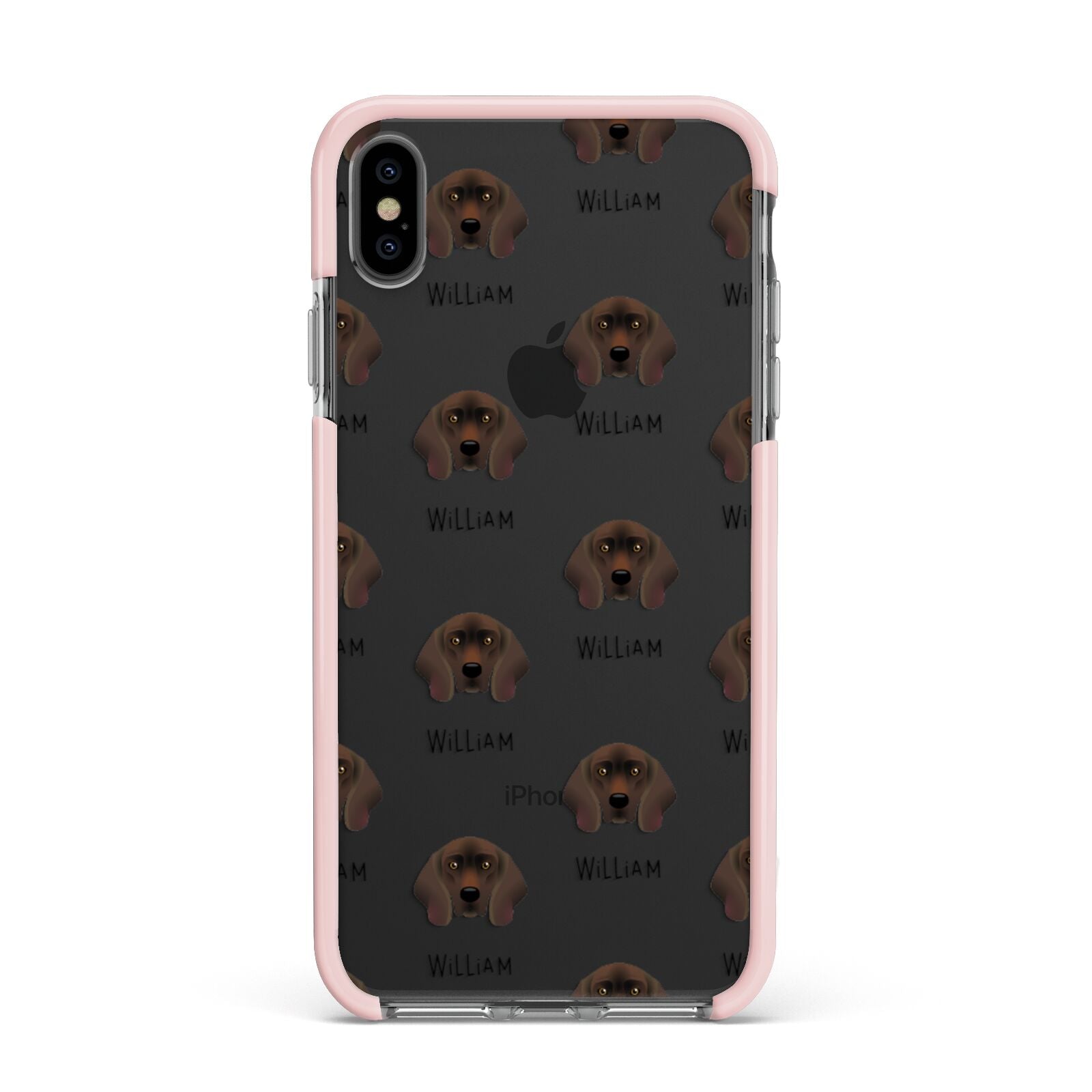 Bavarian Mountain Hound Icon with Name Apple iPhone Xs Max Impact Case Pink Edge on Black Phone