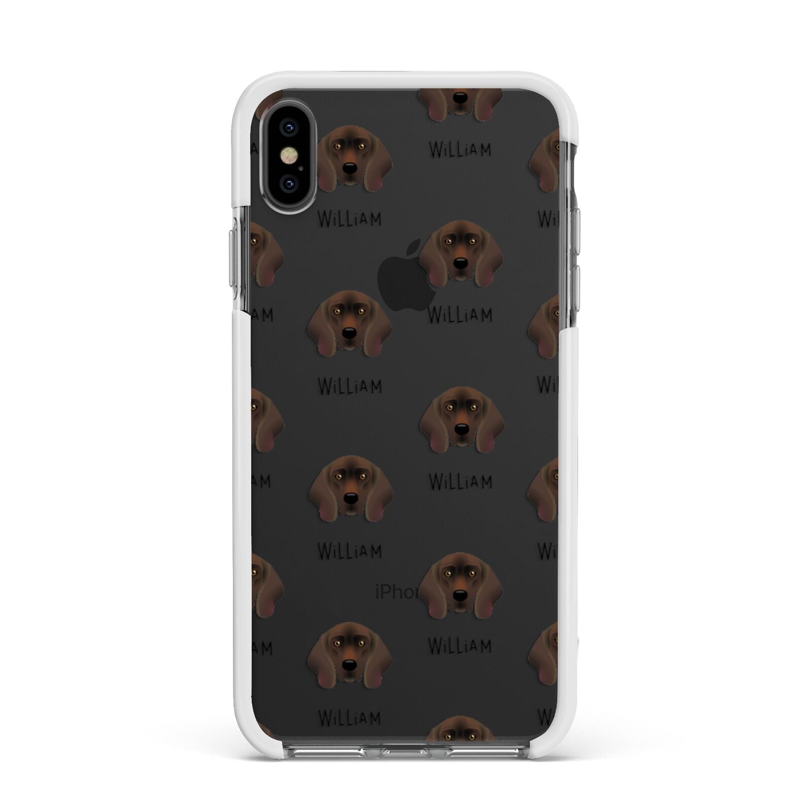 Bavarian Mountain Hound Icon with Name Apple iPhone Xs Max Impact Case White Edge on Black Phone