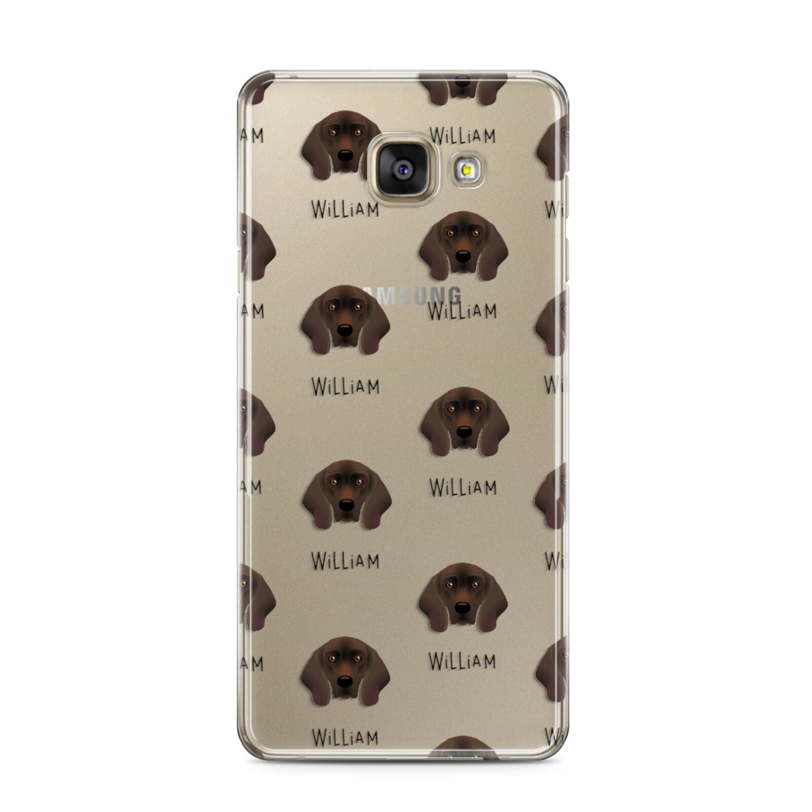 Bavarian Mountain Hound Icon with Name Samsung Galaxy A3 2016 Case on gold phone