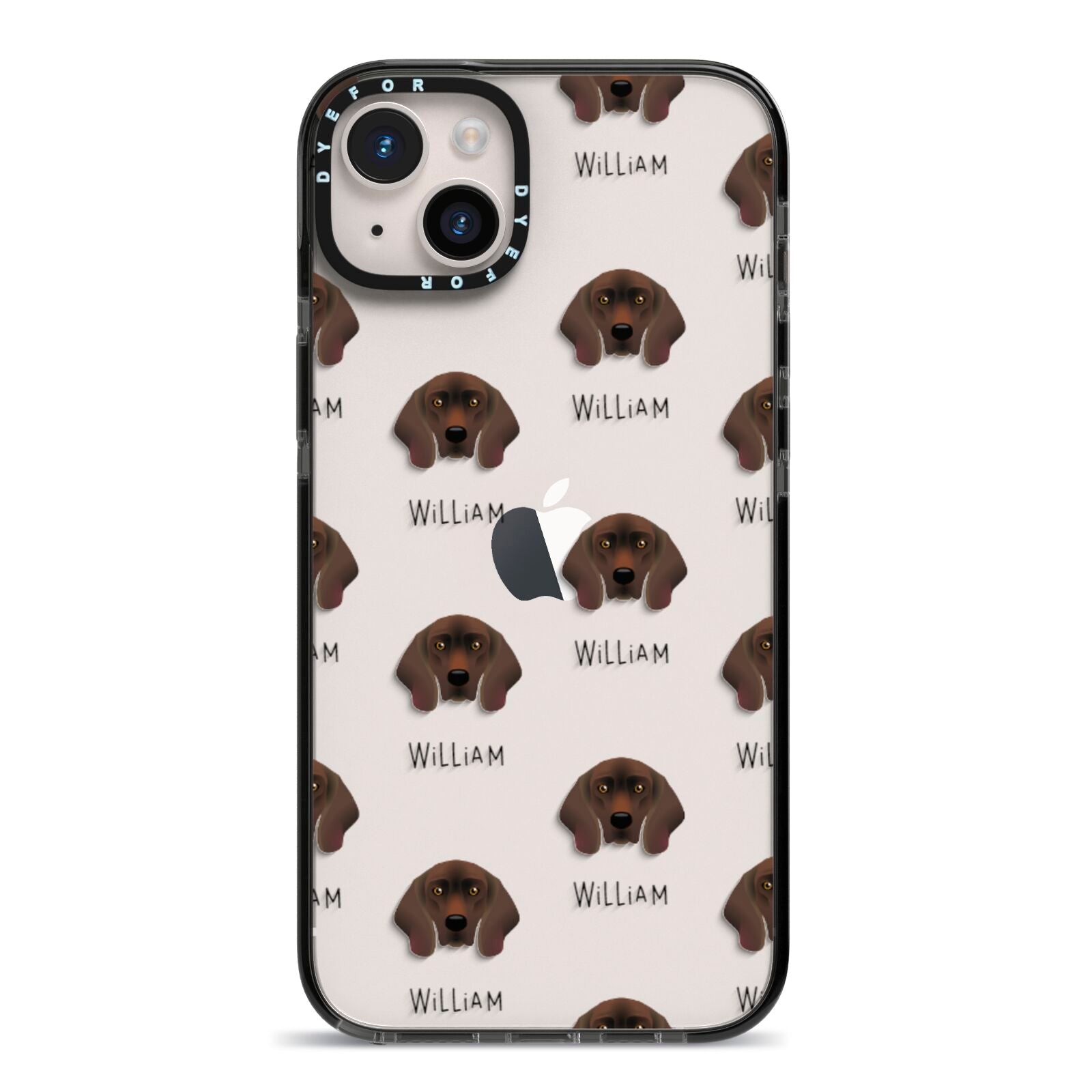 Bavarian Mountain Hound Icon with Name iPhone 14 Plus Black Impact Case on Silver phone