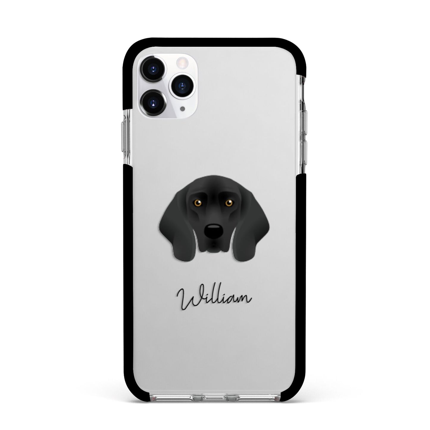 Bavarian Mountain Hound Personalised Apple iPhone 11 Pro Max in Silver with Black Impact Case