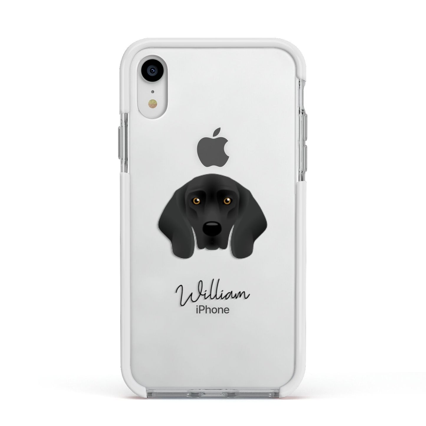 Bavarian Mountain Hound Personalised Apple iPhone XR Impact Case White Edge on Silver Phone