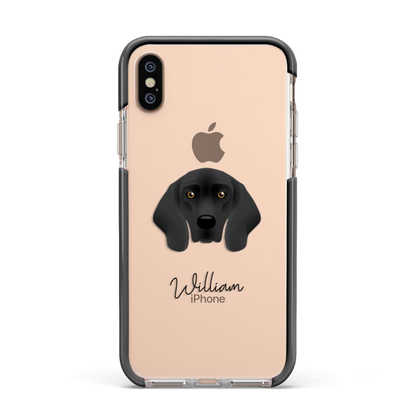 Bavarian Mountain Hound Personalised Apple iPhone Xs Impact Case Black Edge on Gold Phone