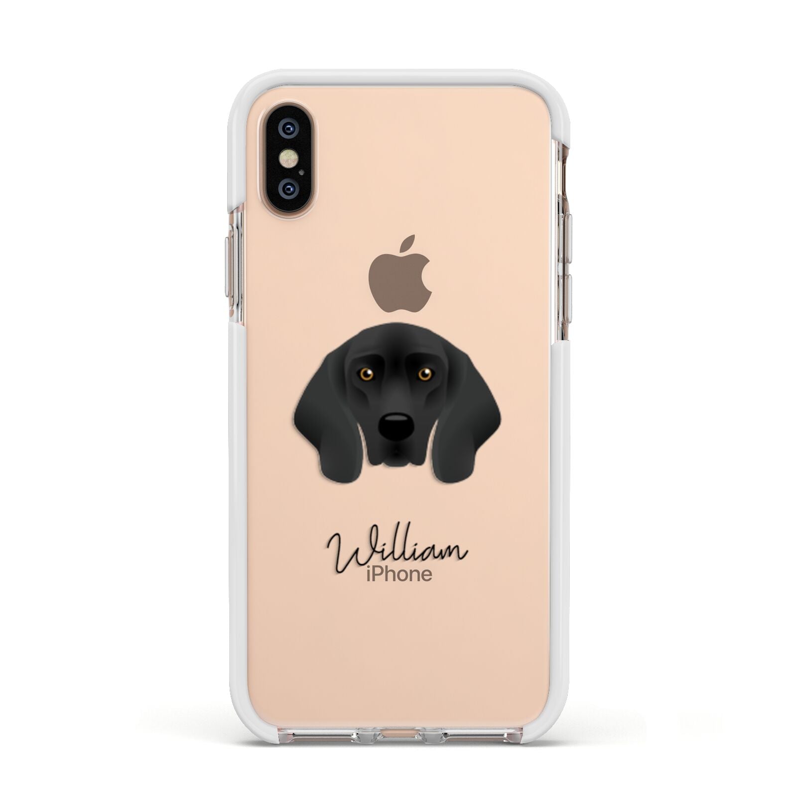 Bavarian Mountain Hound Personalised Apple iPhone Xs Impact Case White Edge on Gold Phone