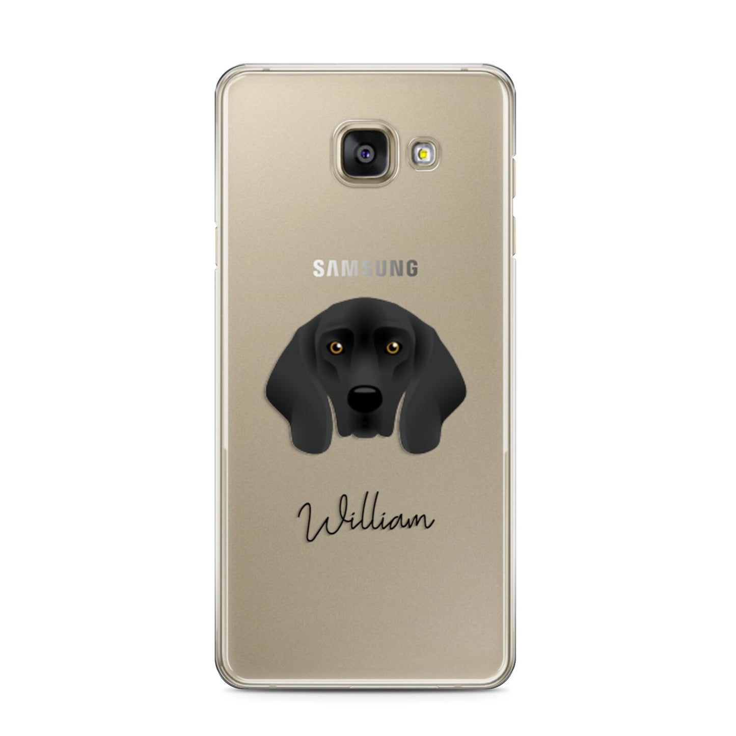 Bavarian Mountain Hound Personalised Samsung Galaxy A3 2016 Case on gold phone