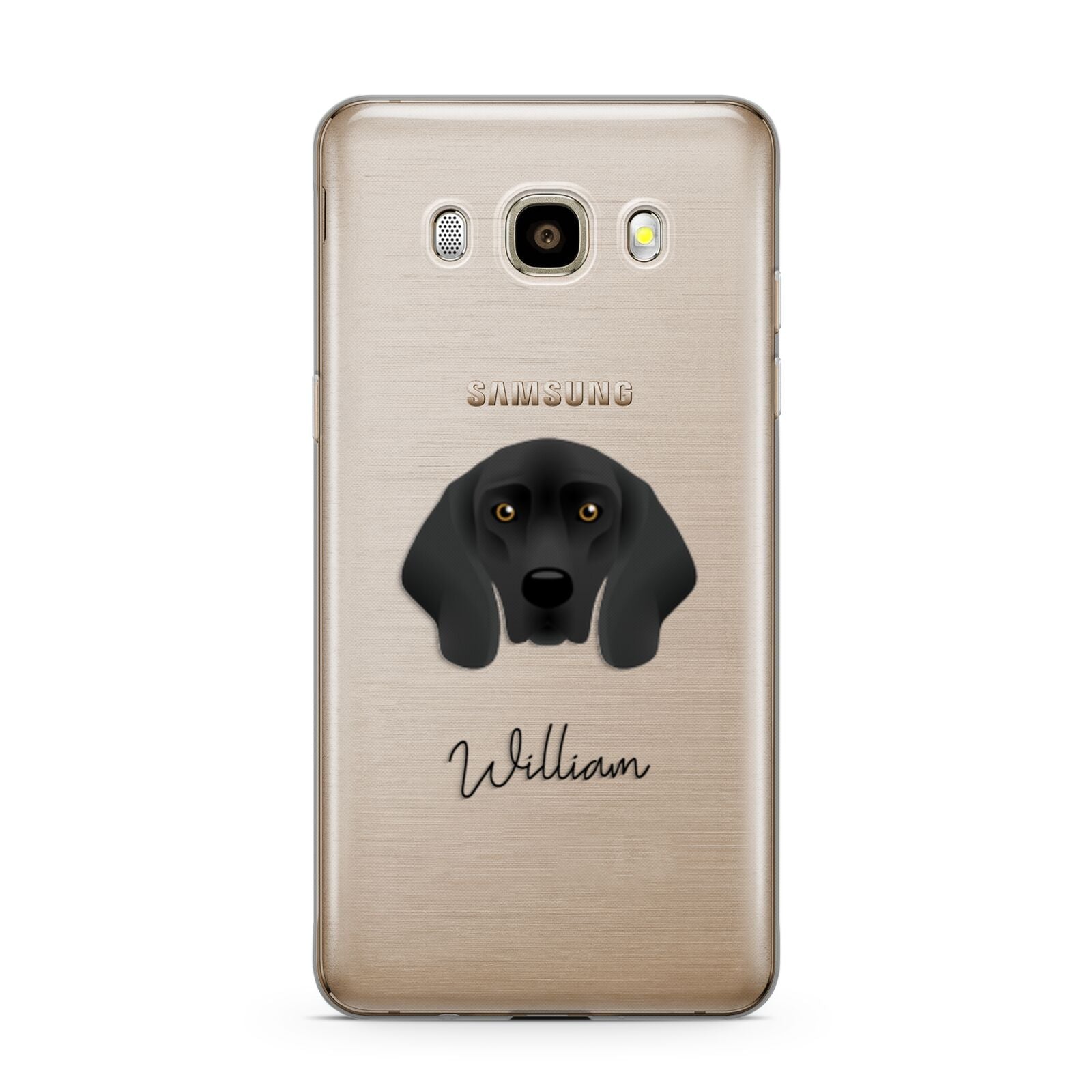 Bavarian Mountain Hound Personalised Samsung Galaxy J7 2016 Case on gold phone