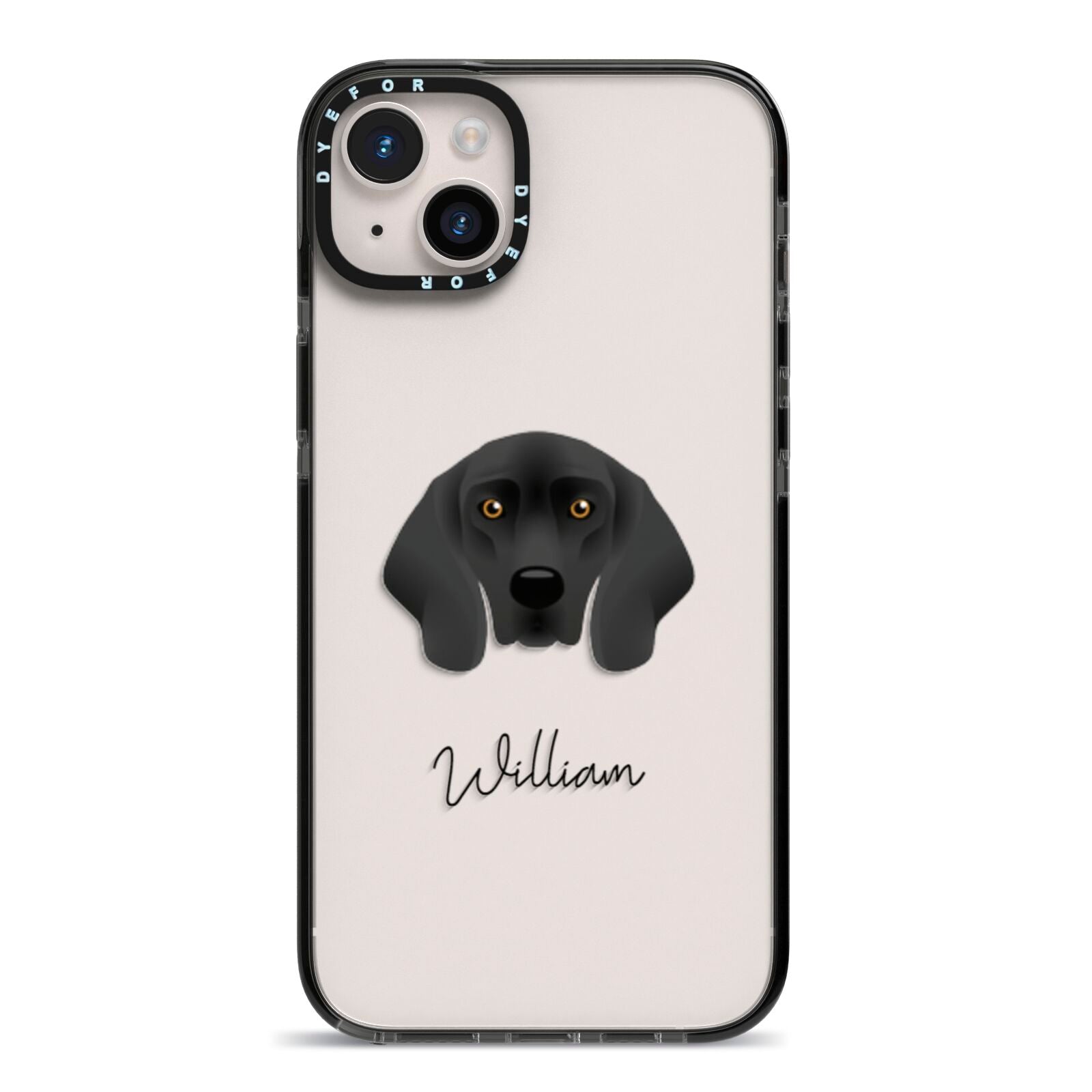 Bavarian Mountain Hound Personalised iPhone 14 Plus Black Impact Case on Silver phone