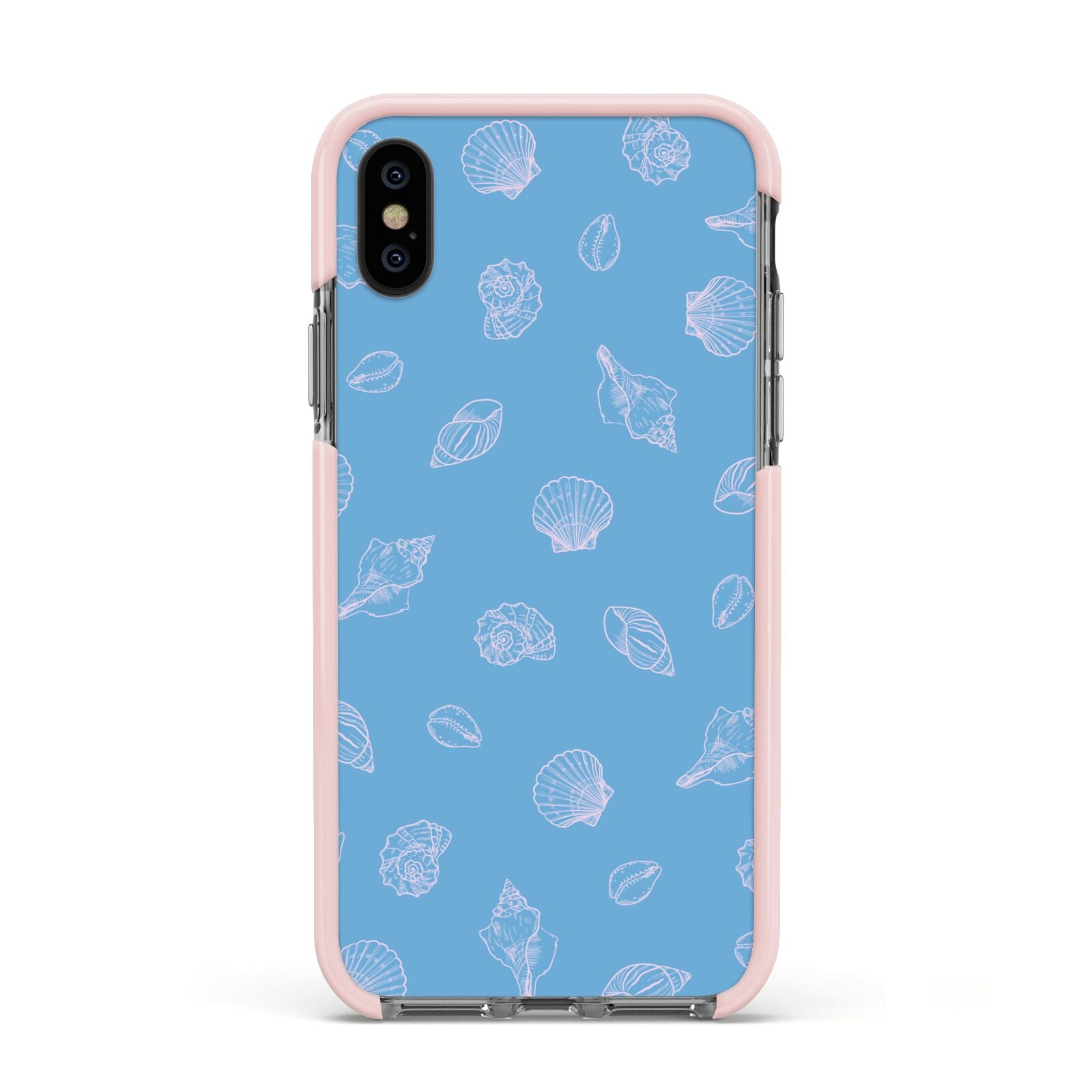 Beach Shell Apple iPhone Xs Impact Case Pink Edge on Black Phone