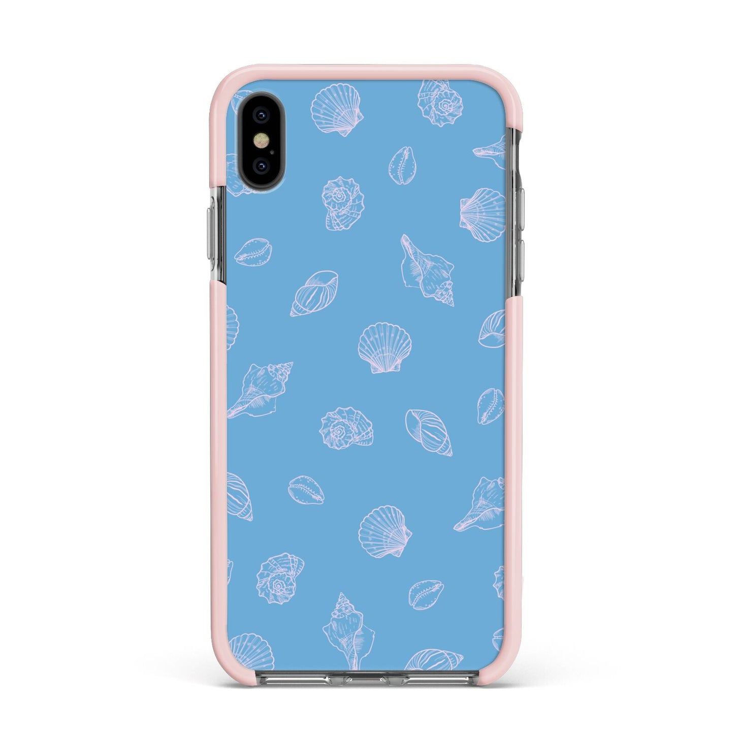 Beach Shell Apple iPhone Xs Max Impact Case Pink Edge on Black Phone