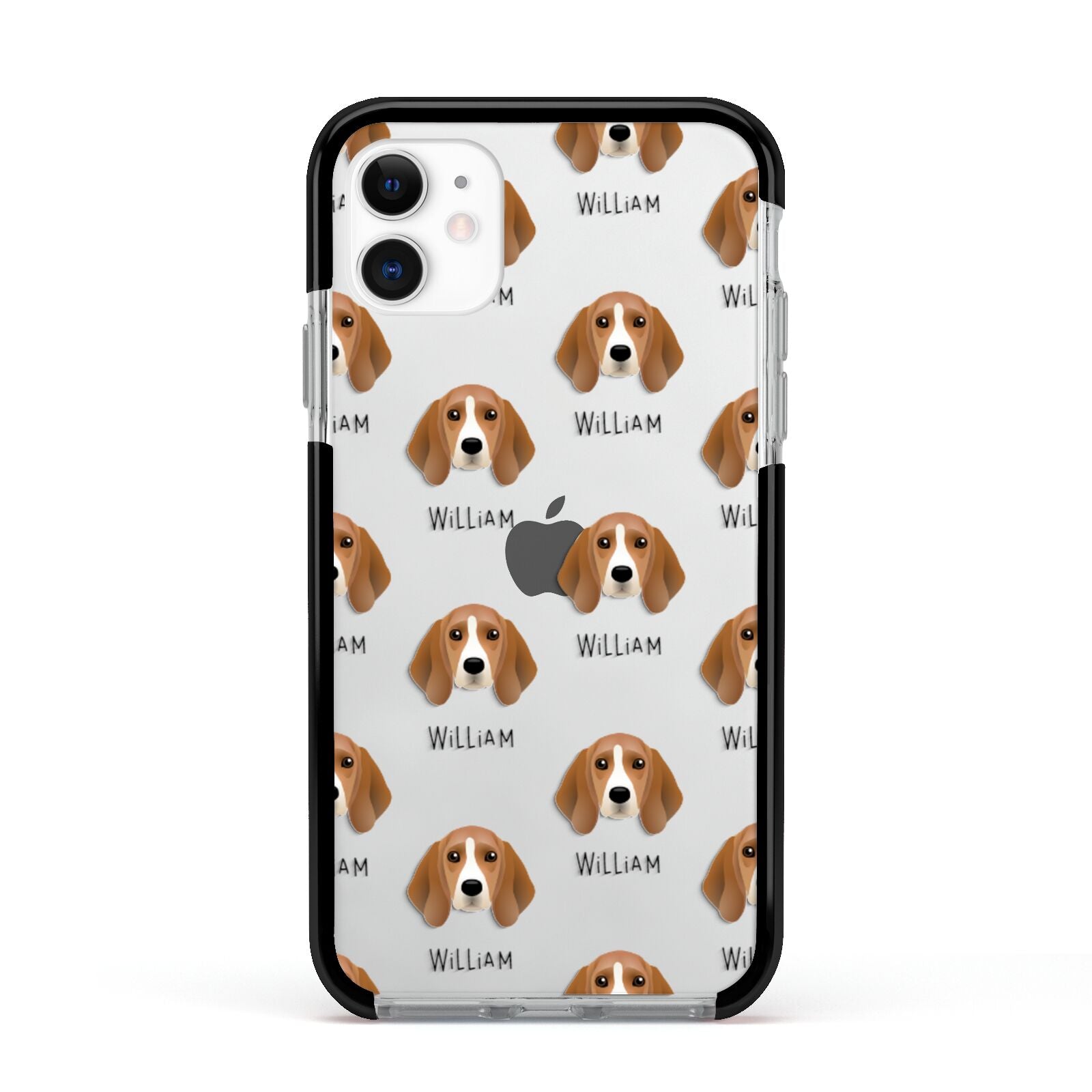 Beagle Icon with Name Apple iPhone 11 in White with Black Impact Case