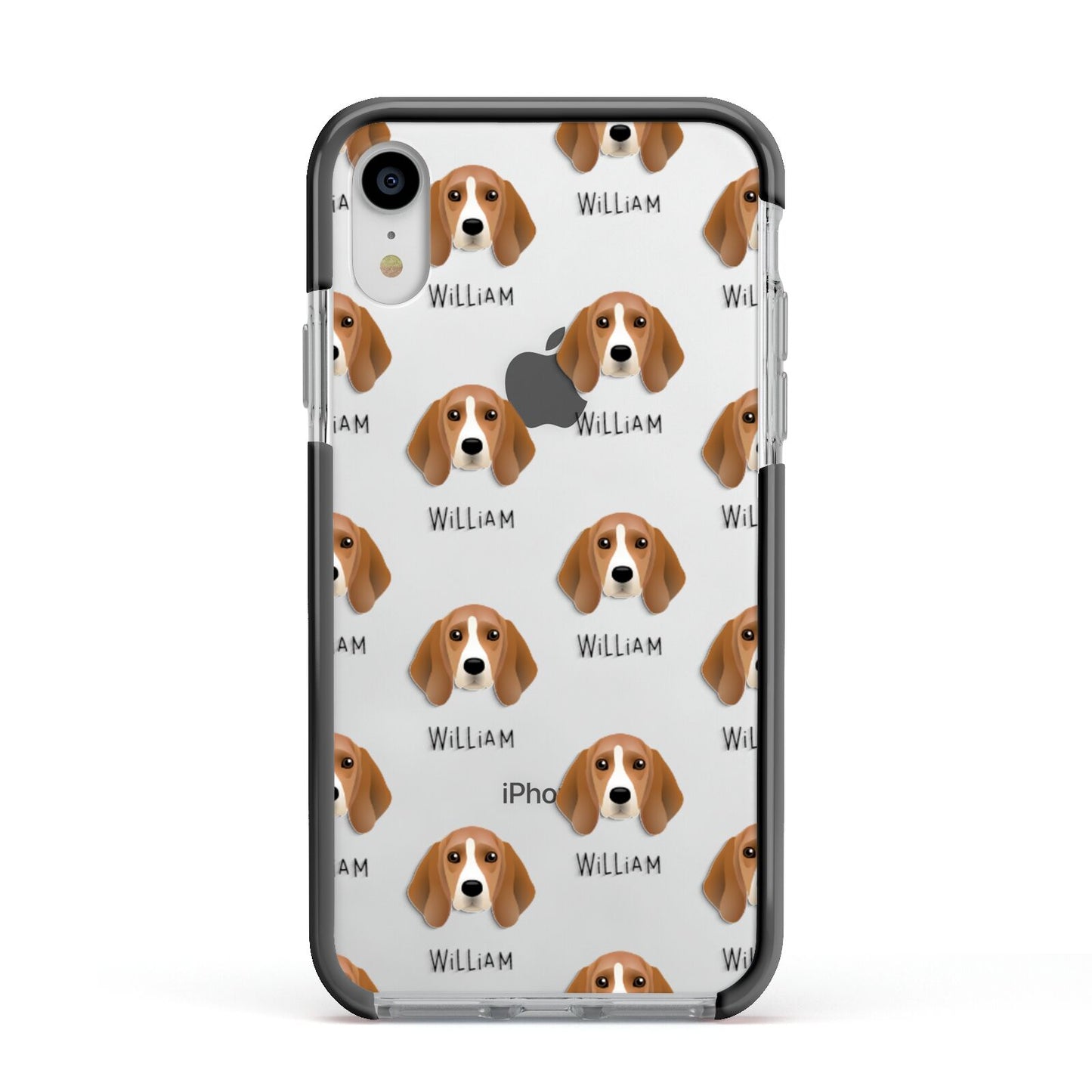 Beagle Icon with Name Apple iPhone XR Impact Case Black Edge on Silver Phone