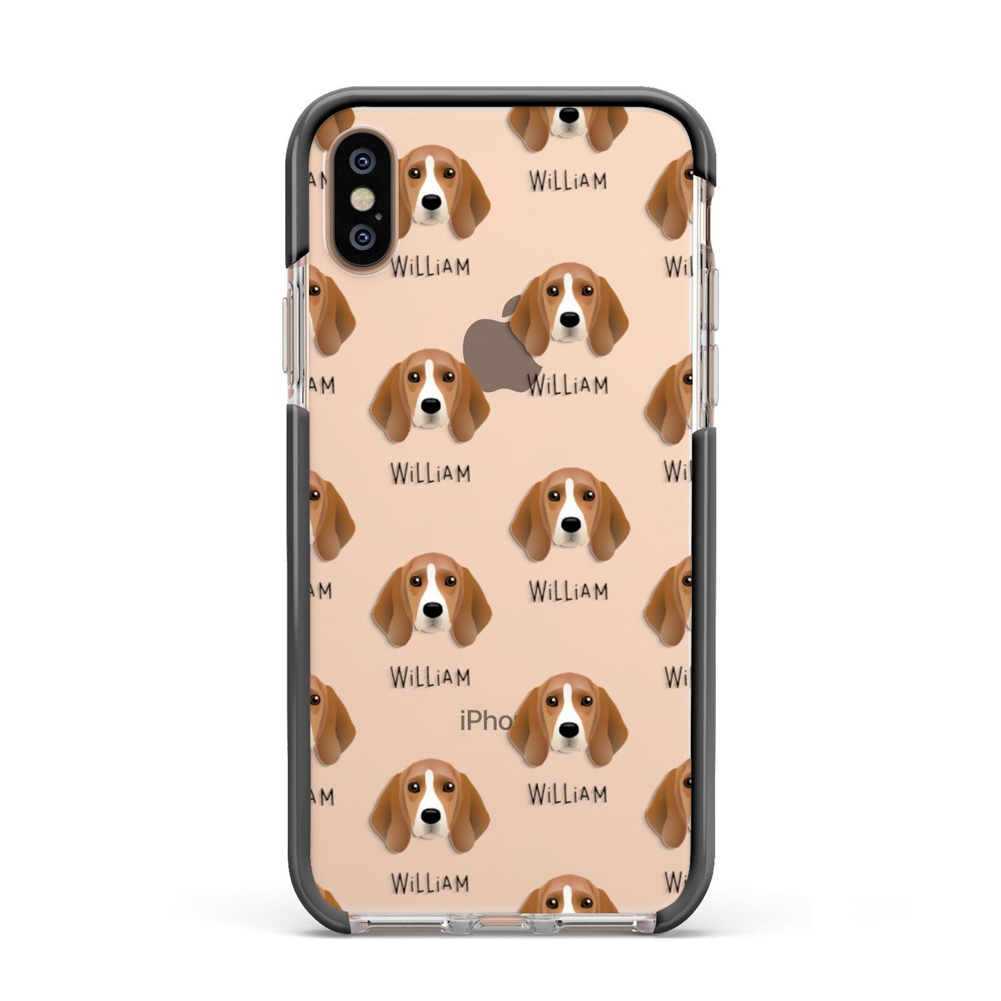 Beagle Icon with Name Apple iPhone Xs Impact Case Black Edge on Gold Phone