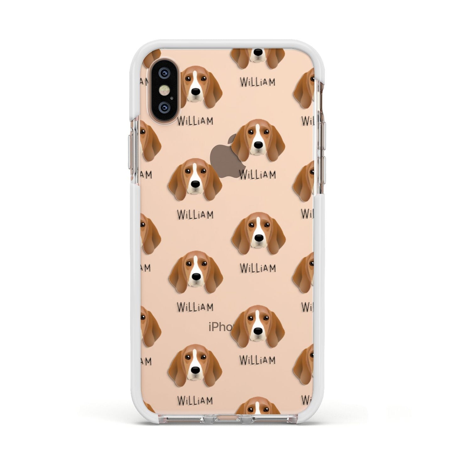 Beagle Icon with Name Apple iPhone Xs Impact Case White Edge on Gold Phone