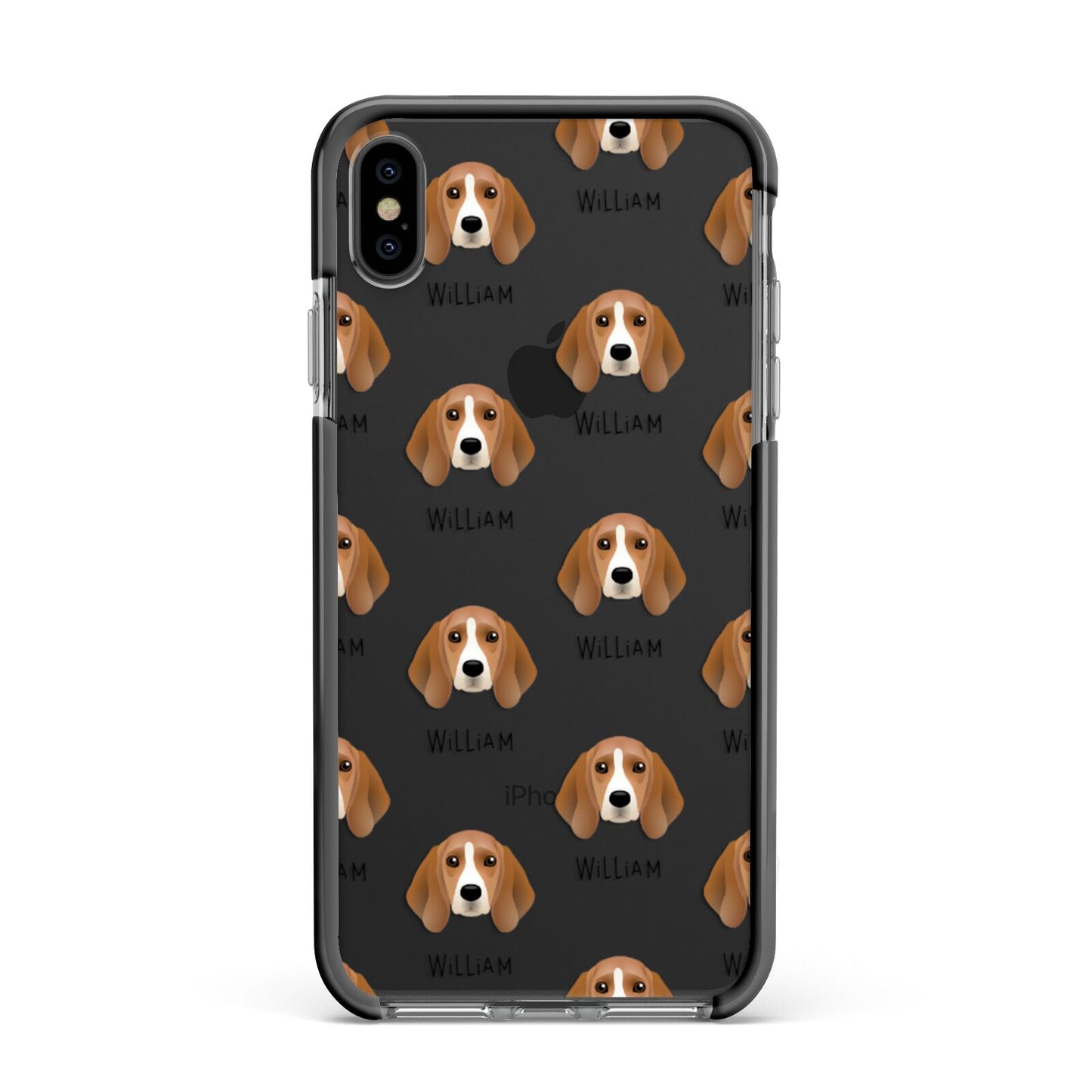 Beagle Icon with Name Apple iPhone Xs Max Impact Case Black Edge on Black Phone