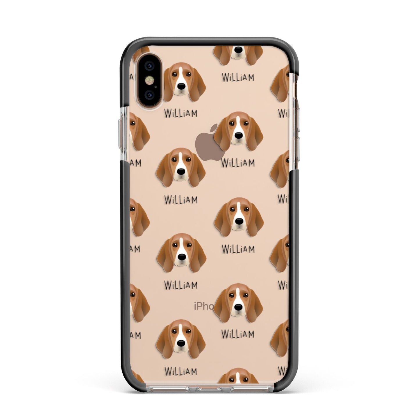Beagle Icon with Name Apple iPhone Xs Max Impact Case Black Edge on Gold Phone