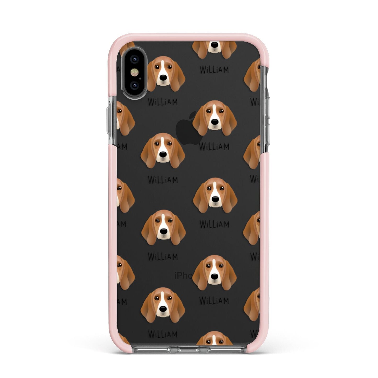 Beagle Icon with Name Apple iPhone Xs Max Impact Case Pink Edge on Black Phone