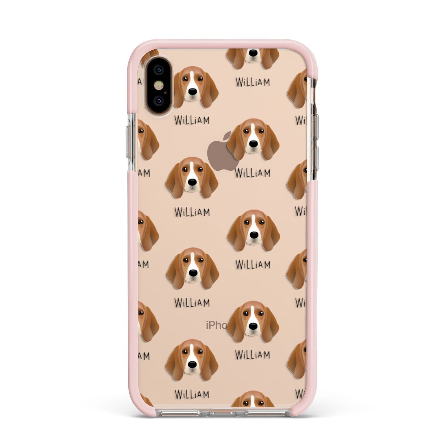 Beagle Icon with Name Apple iPhone Xs Max Impact Case Pink Edge on Gold Phone