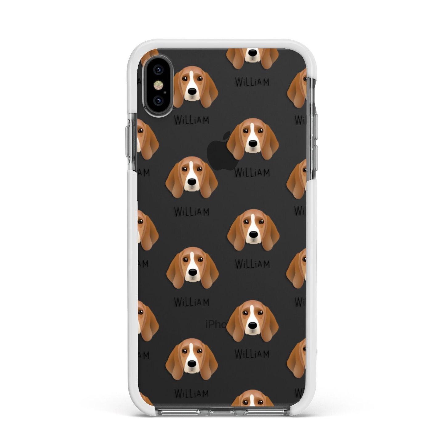 Beagle Icon with Name Apple iPhone Xs Max Impact Case White Edge on Black Phone