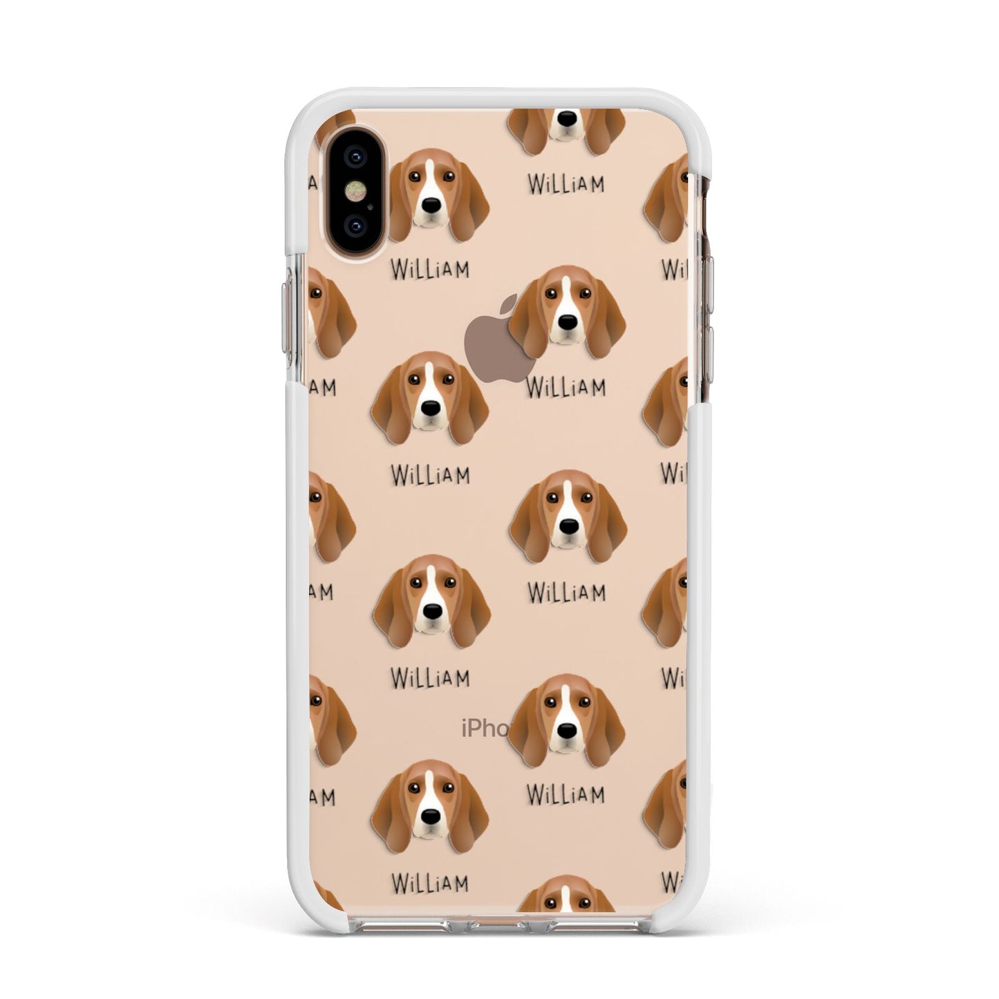Beagle Icon with Name Apple iPhone Xs Max Impact Case White Edge on Gold Phone