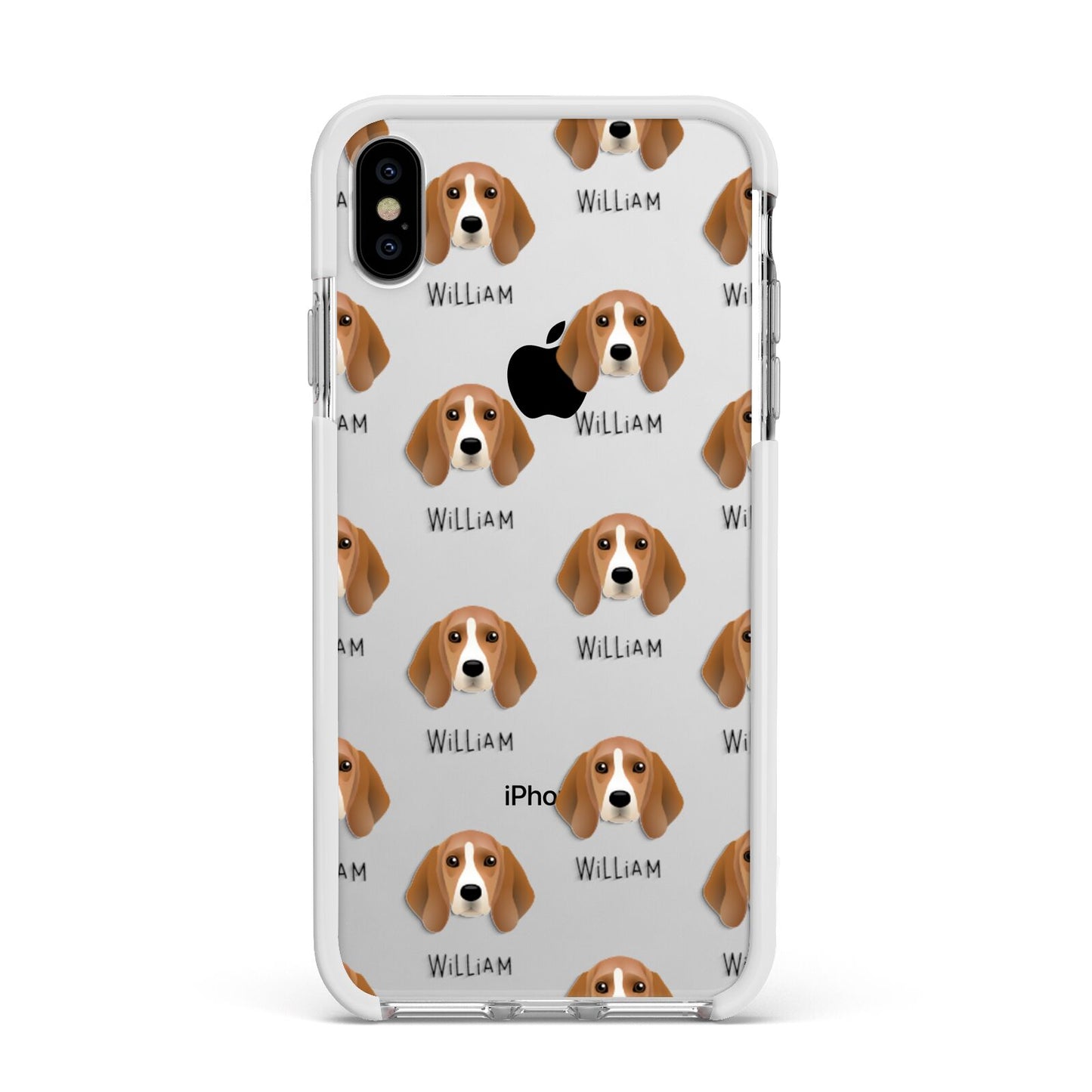 Beagle Icon with Name Apple iPhone Xs Max Impact Case White Edge on Silver Phone