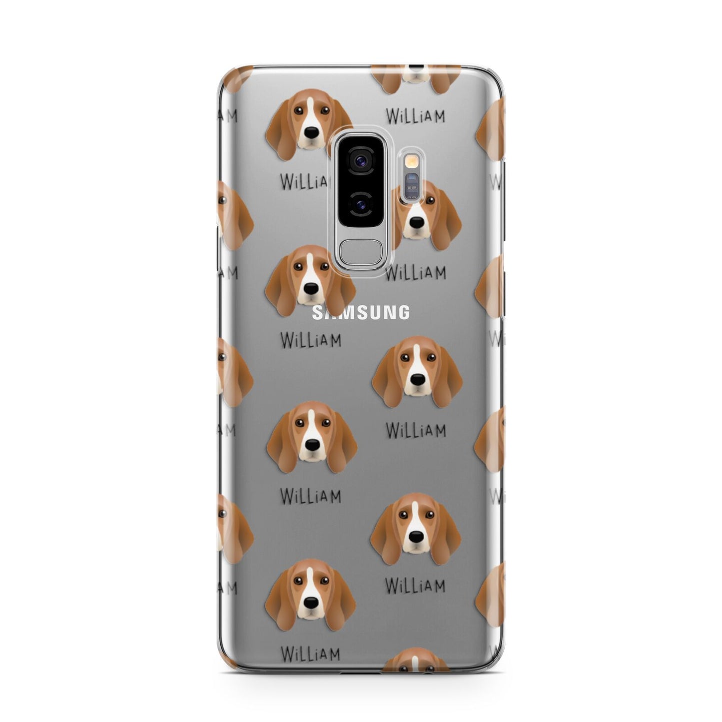 Beagle Icon with Name Samsung Galaxy S9 Plus Case on Silver phone