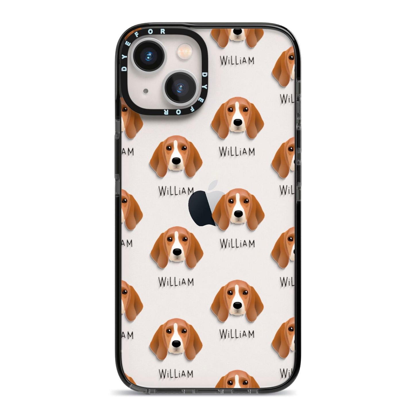 Beagle Icon with Name iPhone 13 Black Impact Case on Silver phone