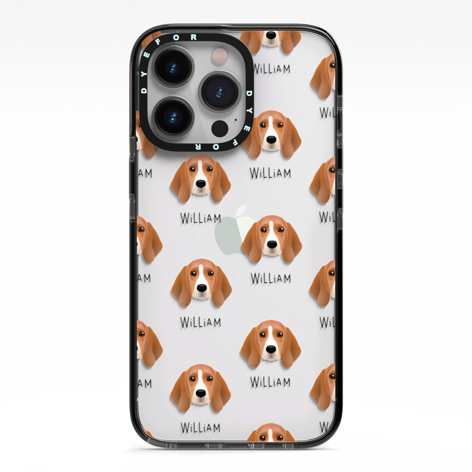 Beagle Icon with Name iPhone 13 Pro Black Impact Case on Silver phone