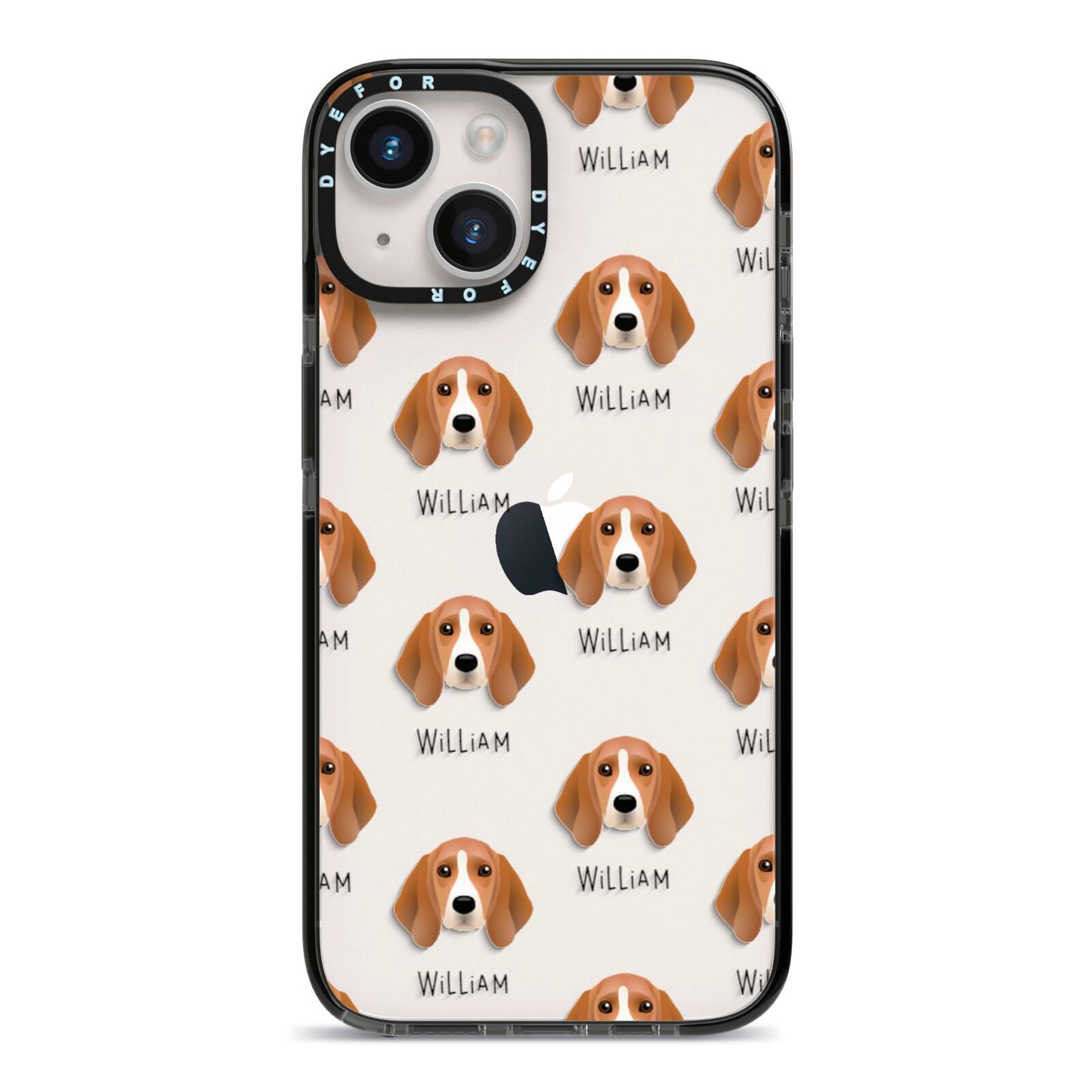 Beagle Icon with Name iPhone 14 Black Impact Case on Silver phone