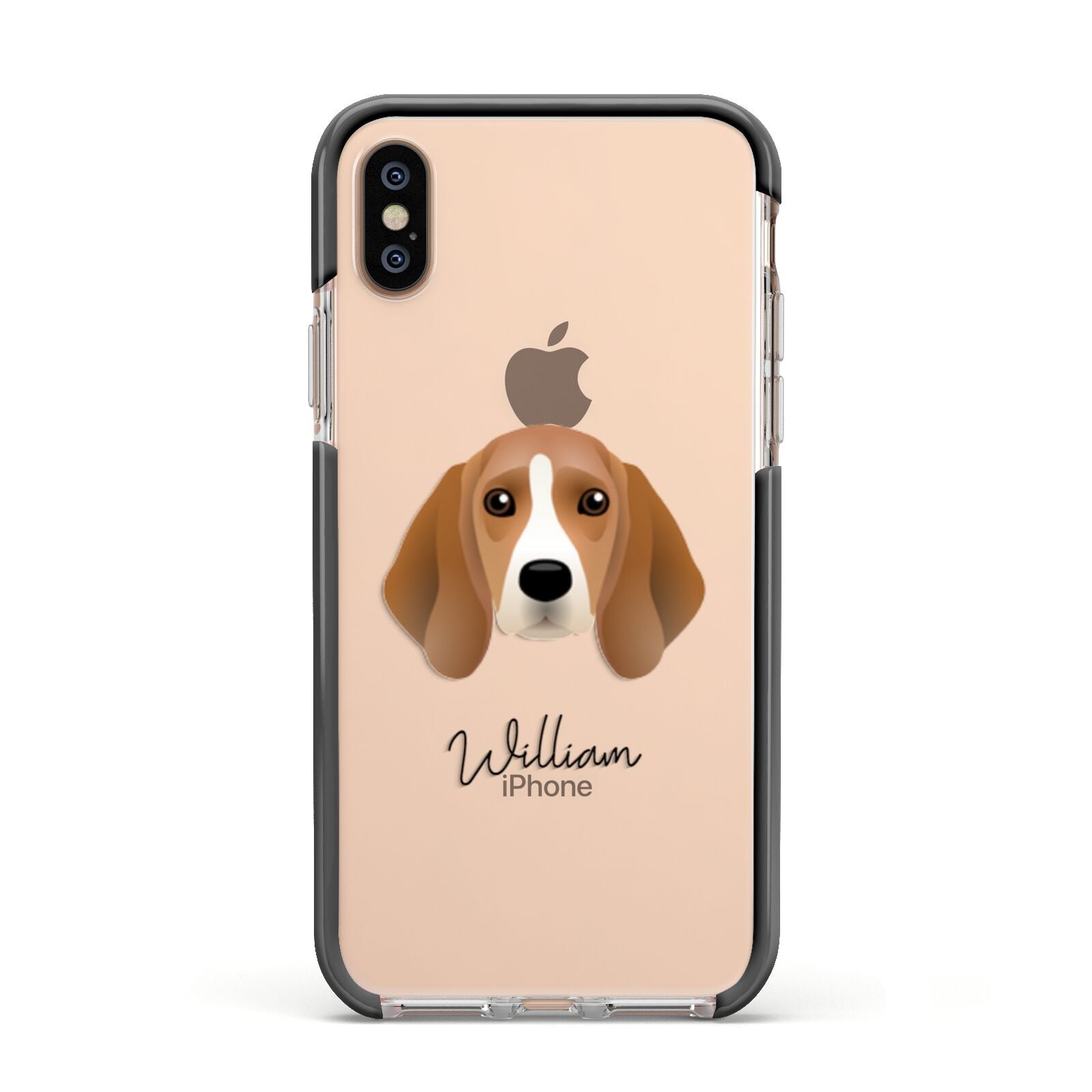 Beagle Personalised Apple iPhone Xs Impact Case Black Edge on Gold Phone