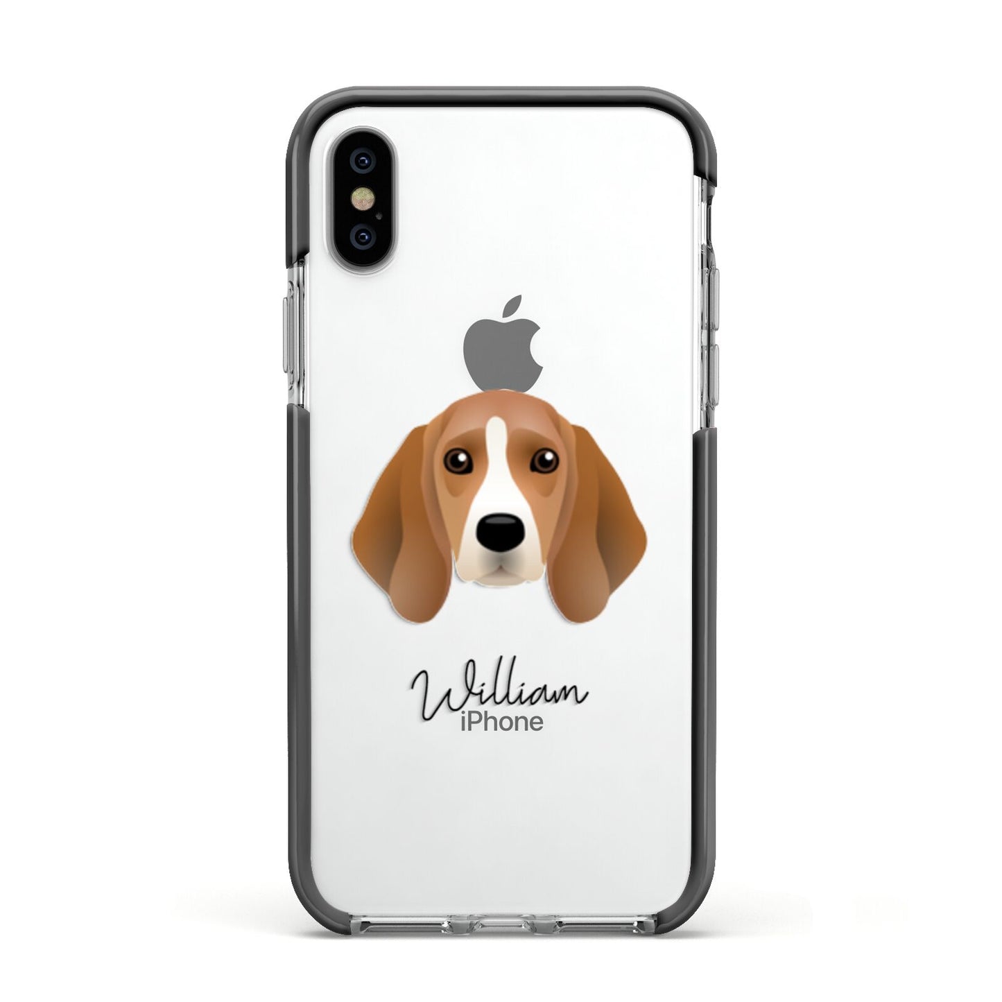 Beagle Personalised Apple iPhone Xs Impact Case Black Edge on Silver Phone