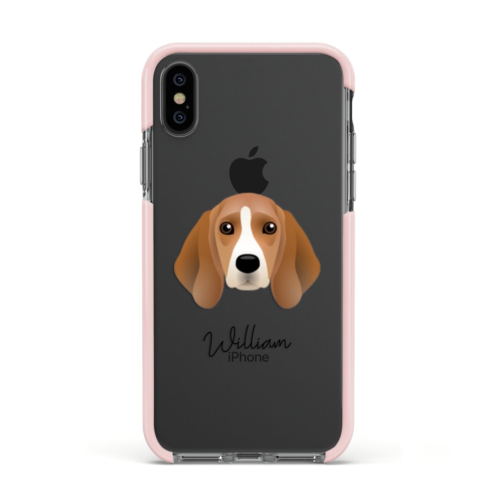 Beagle Personalised Apple iPhone Xs Impact Case Pink Edge on Black Phone