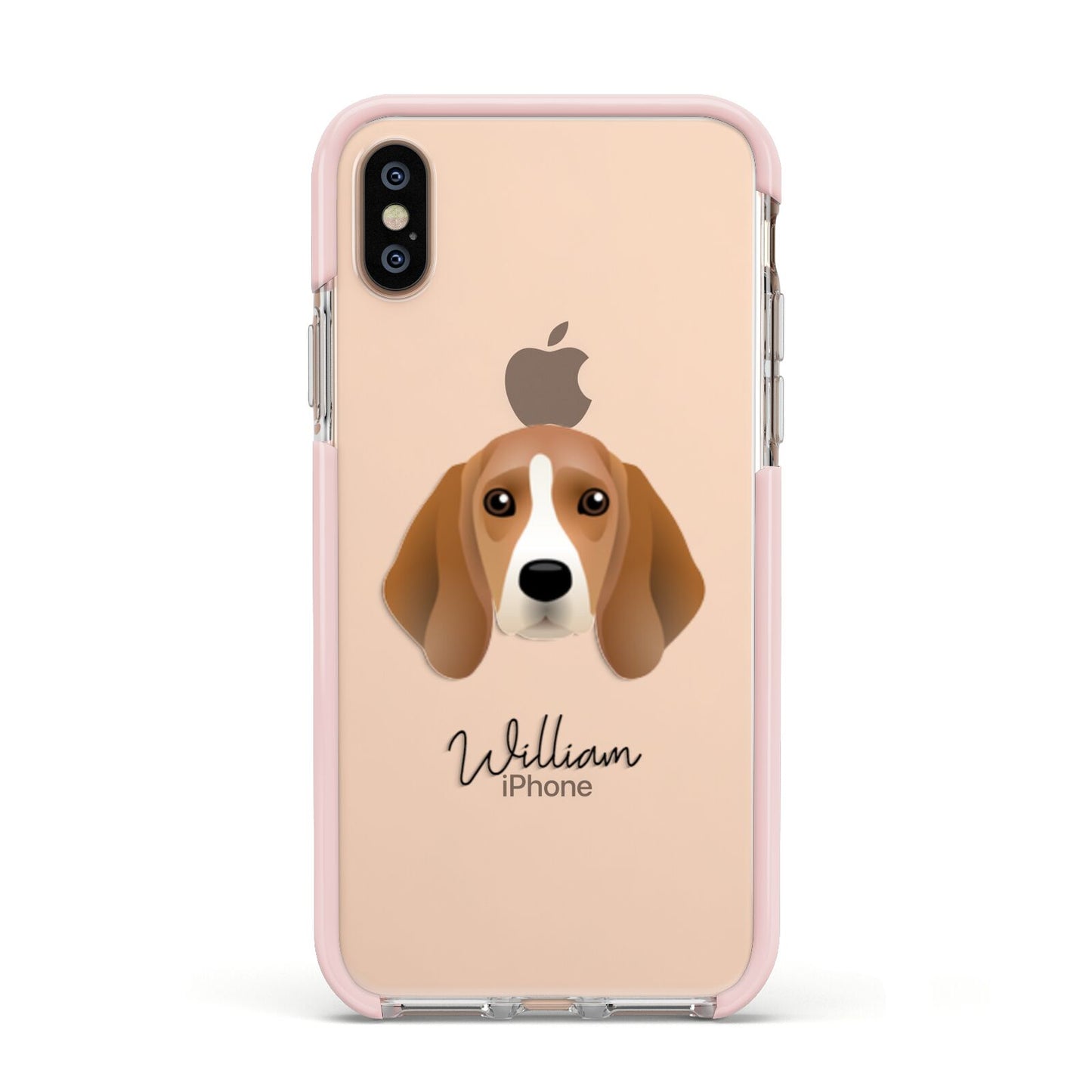 Beagle Personalised Apple iPhone Xs Impact Case Pink Edge on Gold Phone