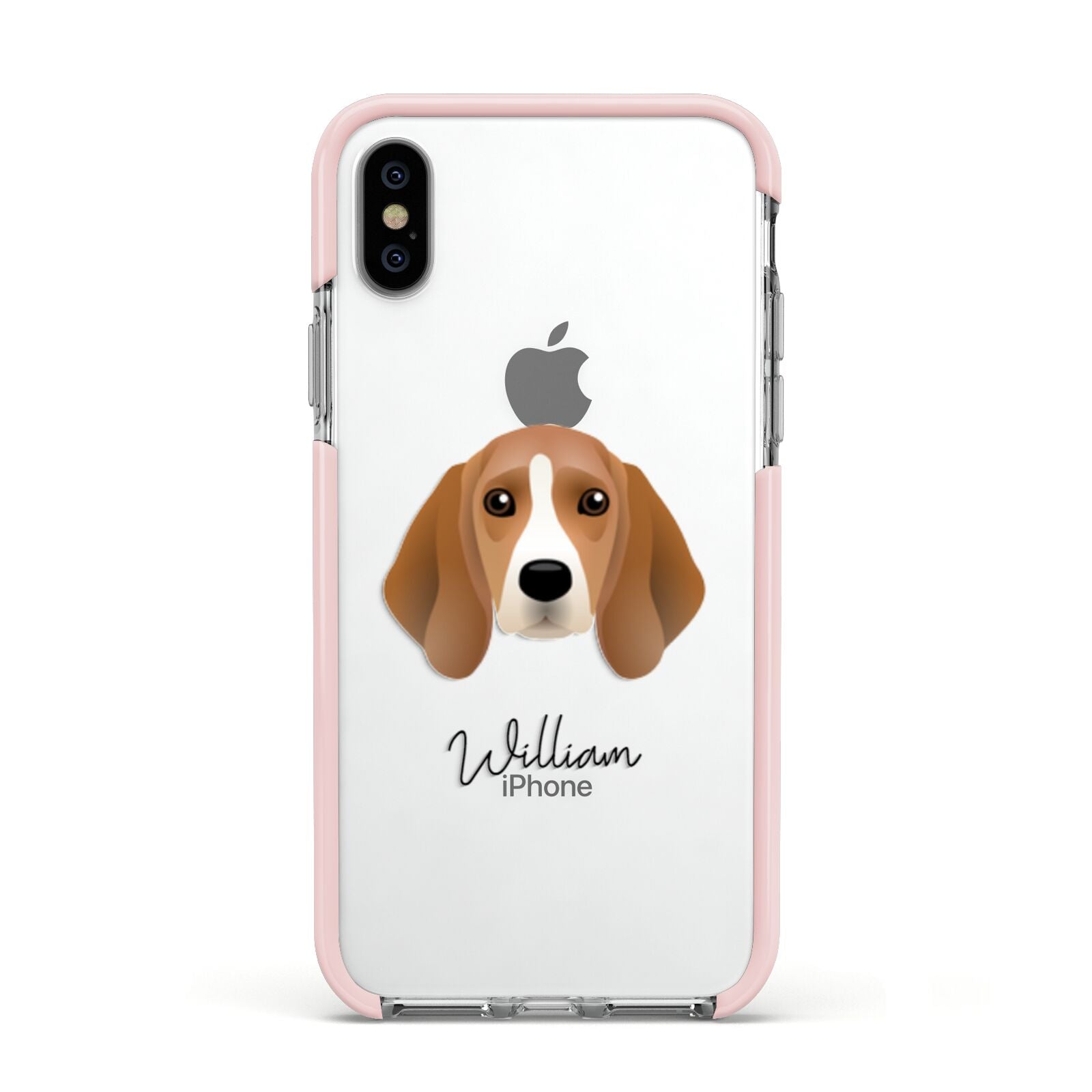 Beagle Personalised Apple iPhone Xs Impact Case Pink Edge on Silver Phone