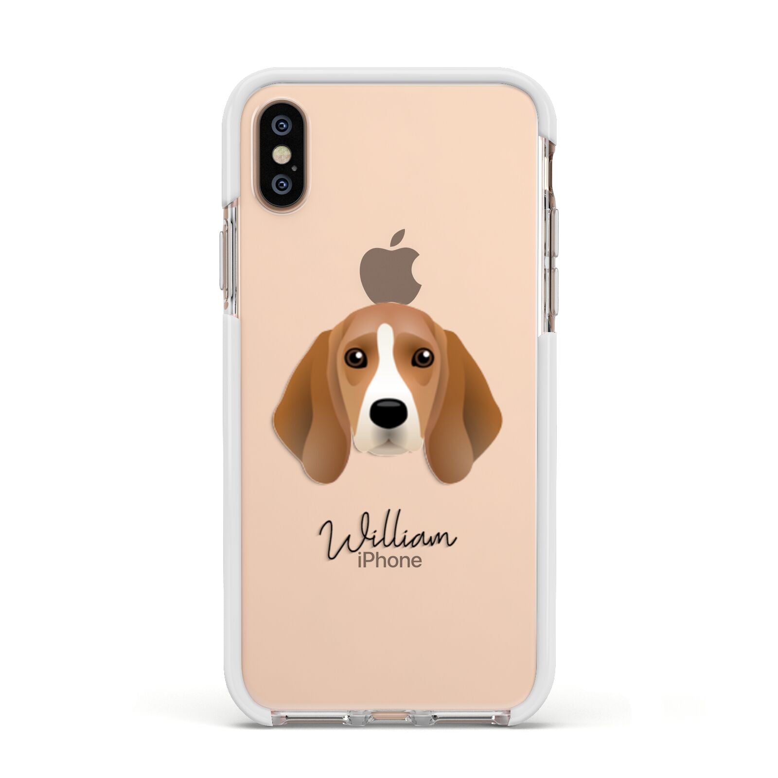 Beagle Personalised Apple iPhone Xs Impact Case White Edge on Gold Phone