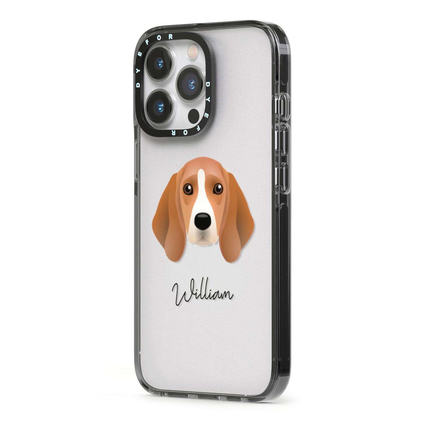 Beagle Personalised iPhone 13 Pro Black Impact Case Side Angle on Silver phone