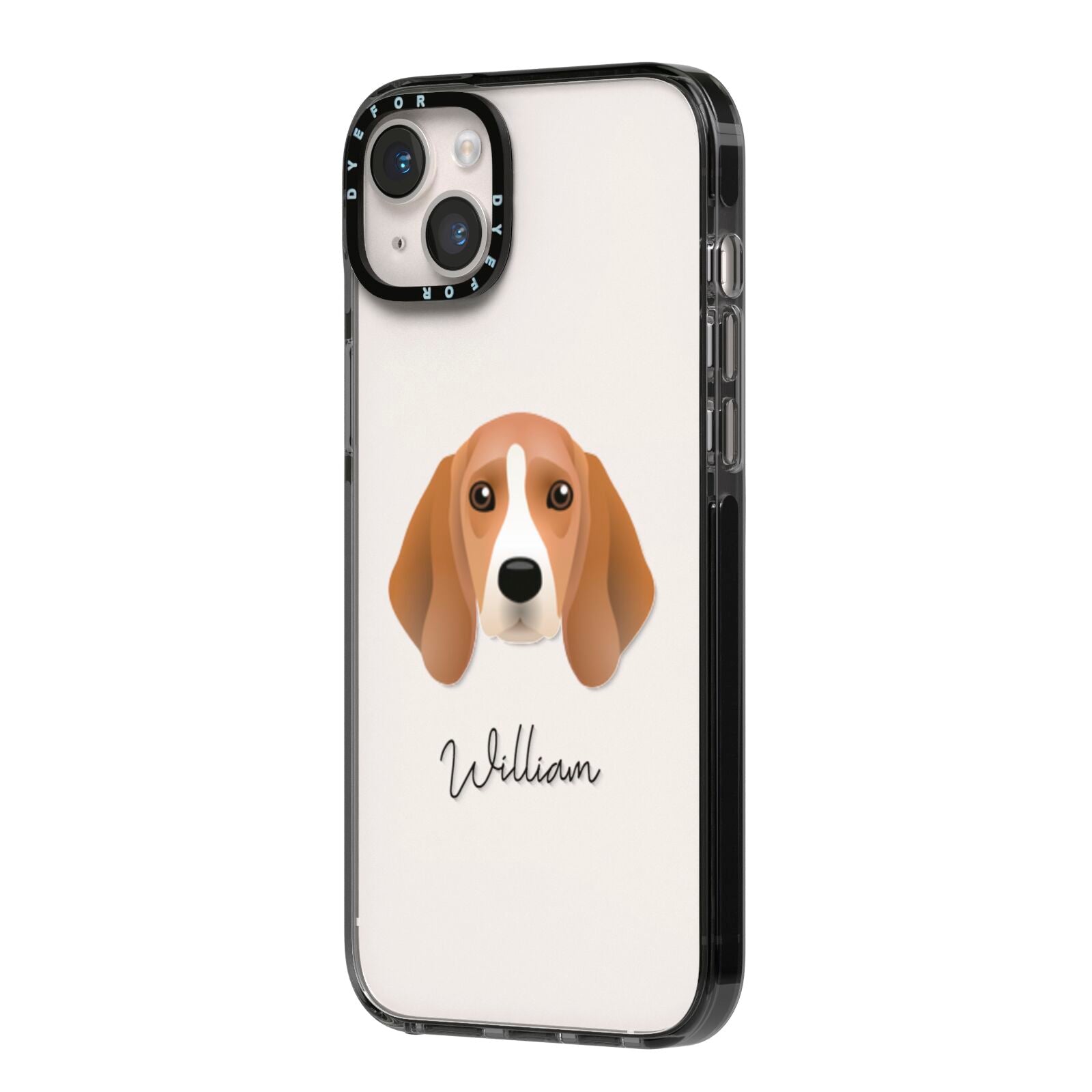 Beagle Personalised iPhone 14 Plus Black Impact Case Side Angle on Silver phone