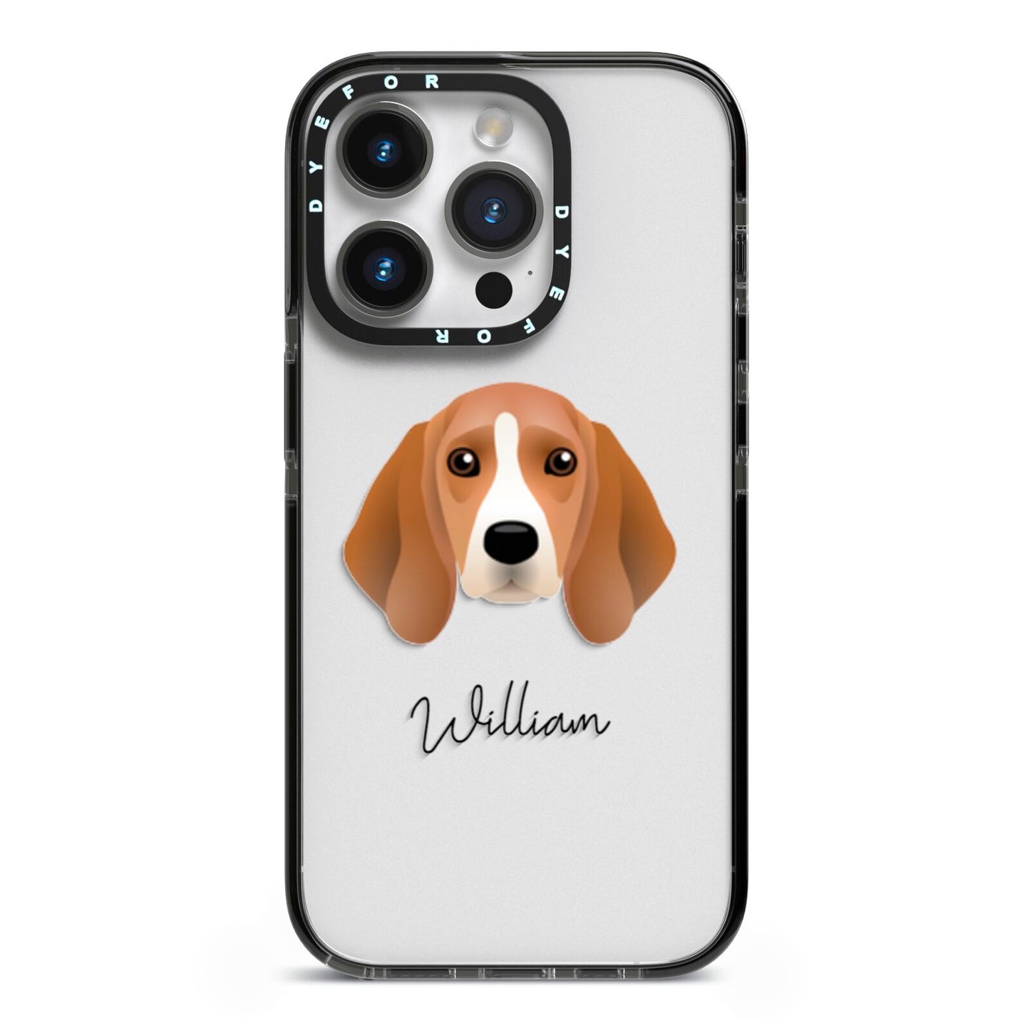 Beagle Personalised iPhone 14 Pro Black Impact Case on Silver phone