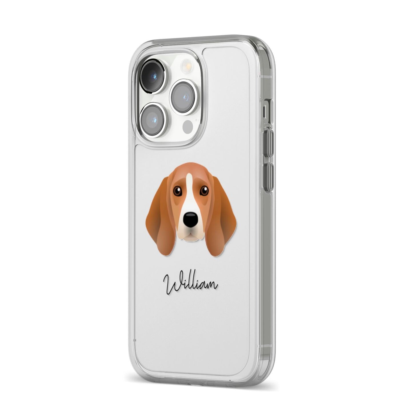 Beagle Personalised iPhone 14 Pro Clear Tough Case Silver Angled Image
