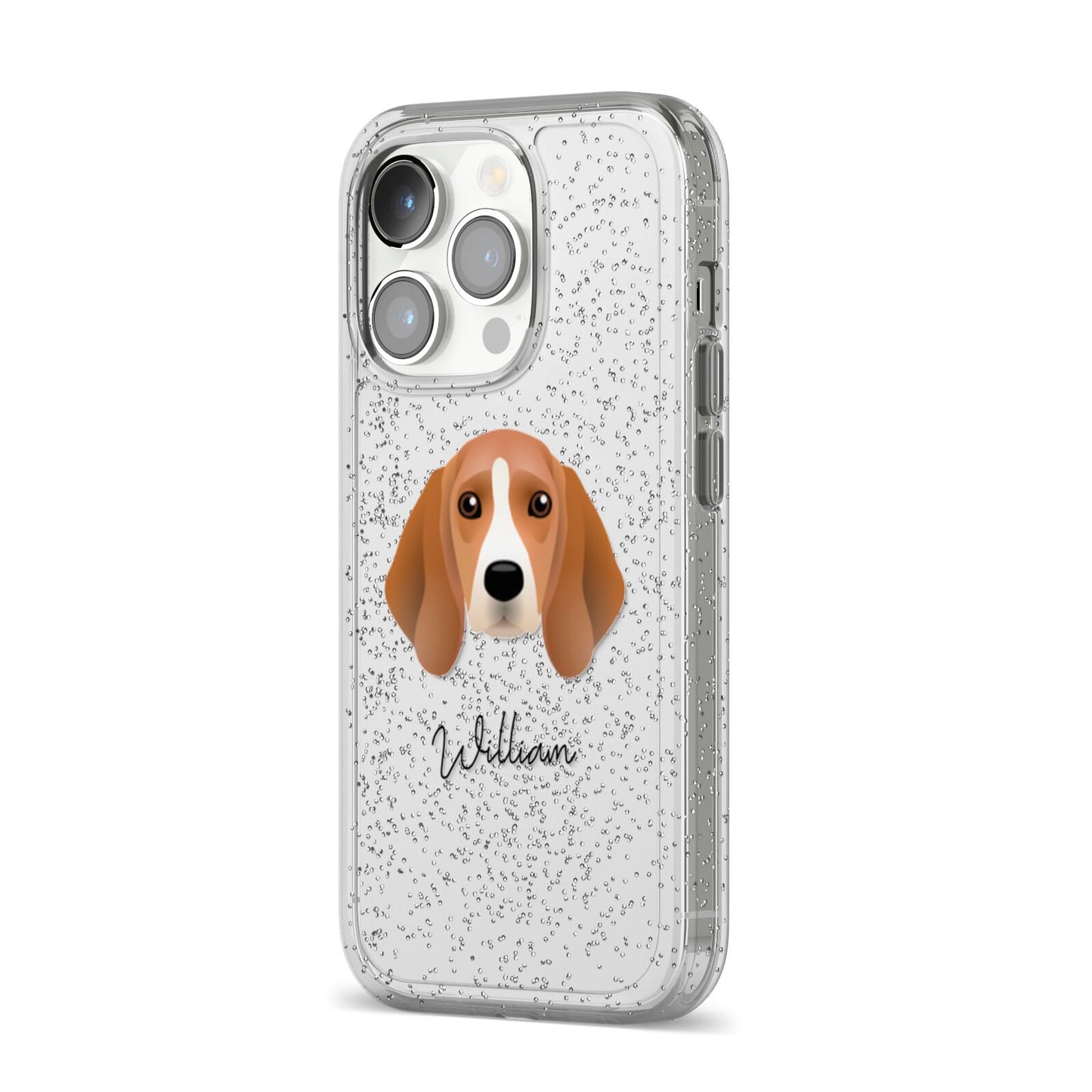 Beagle Personalised iPhone 14 Pro Glitter Tough Case Silver Angled Image