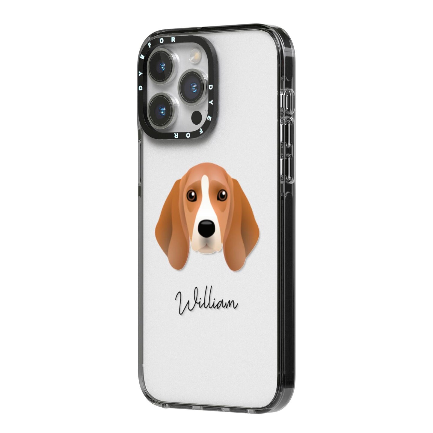 Beagle Personalised iPhone 14 Pro Max Black Impact Case Side Angle on Silver phone