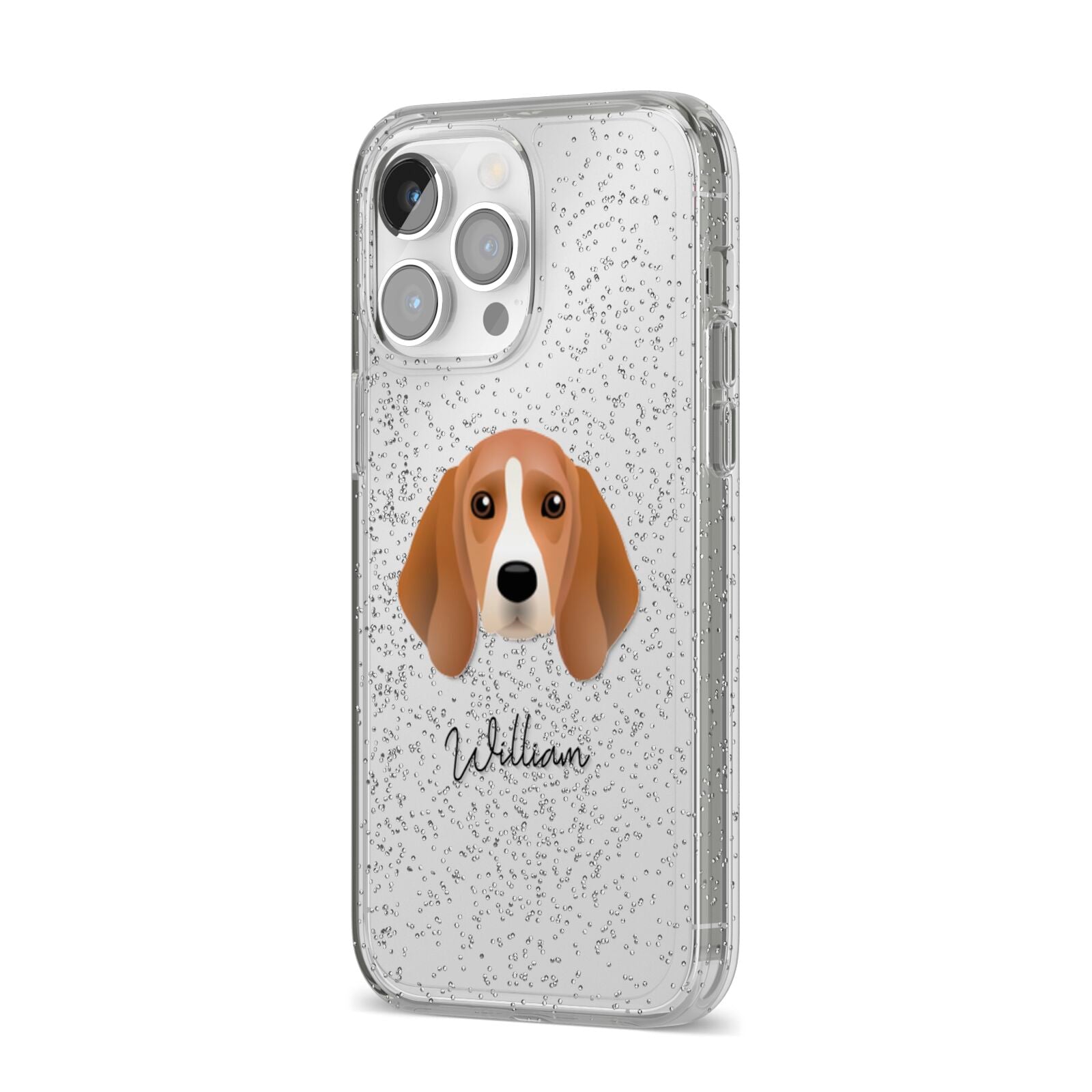 Beagle Personalised iPhone 14 Pro Max Glitter Tough Case Silver Angled Image