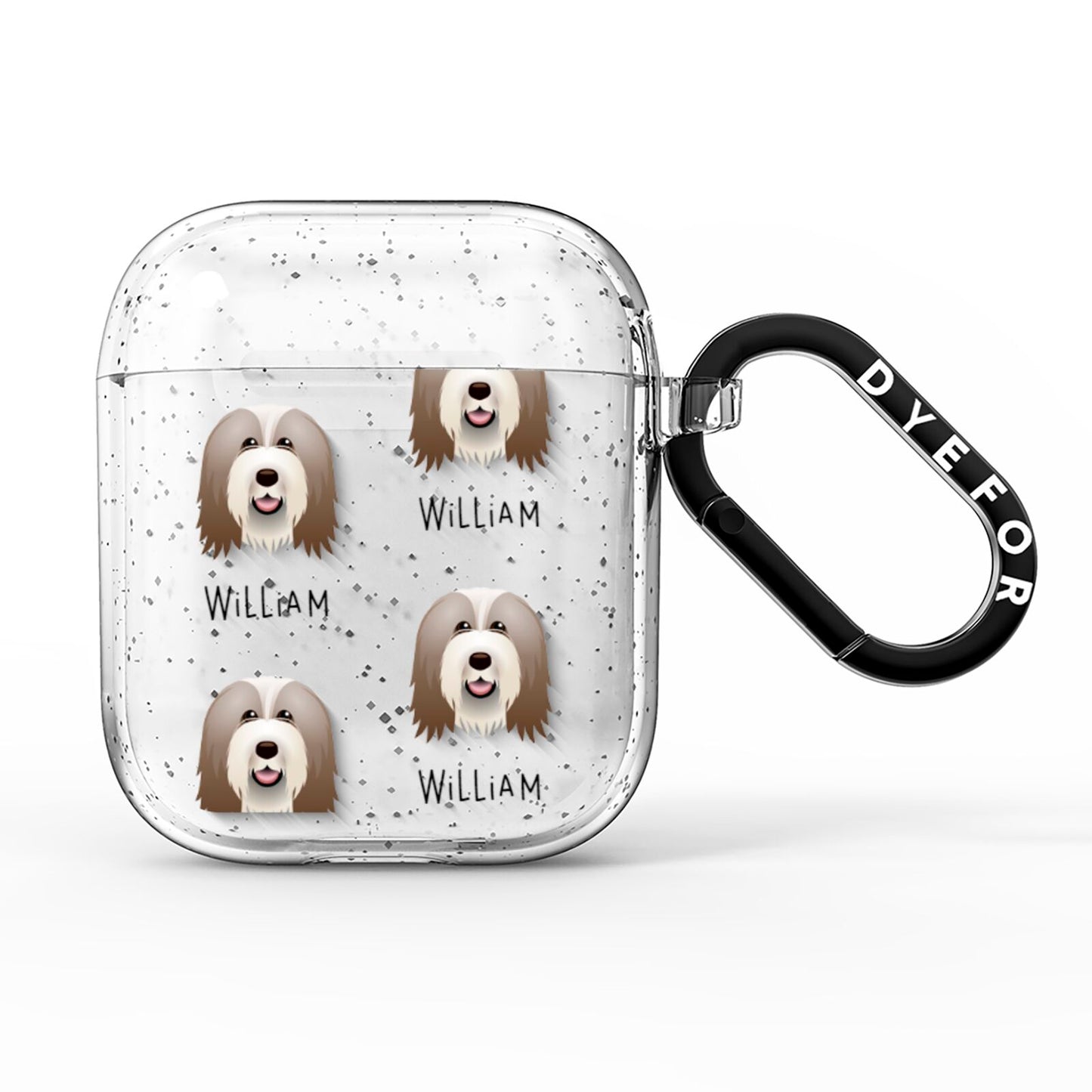 Bearded Collie Icon with Name AirPods Glitter Case