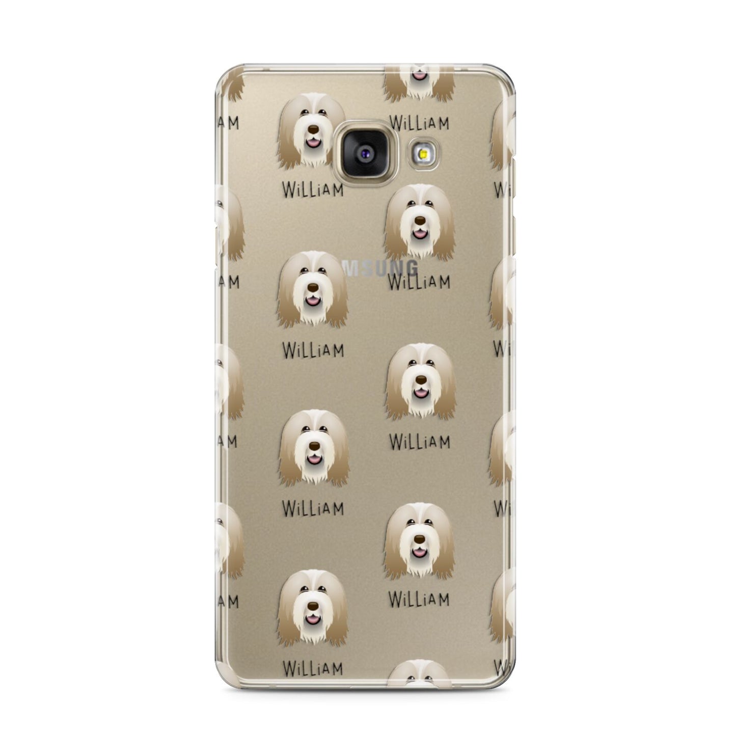 Bearded Collie Icon with Name Samsung Galaxy A3 2016 Case on gold phone