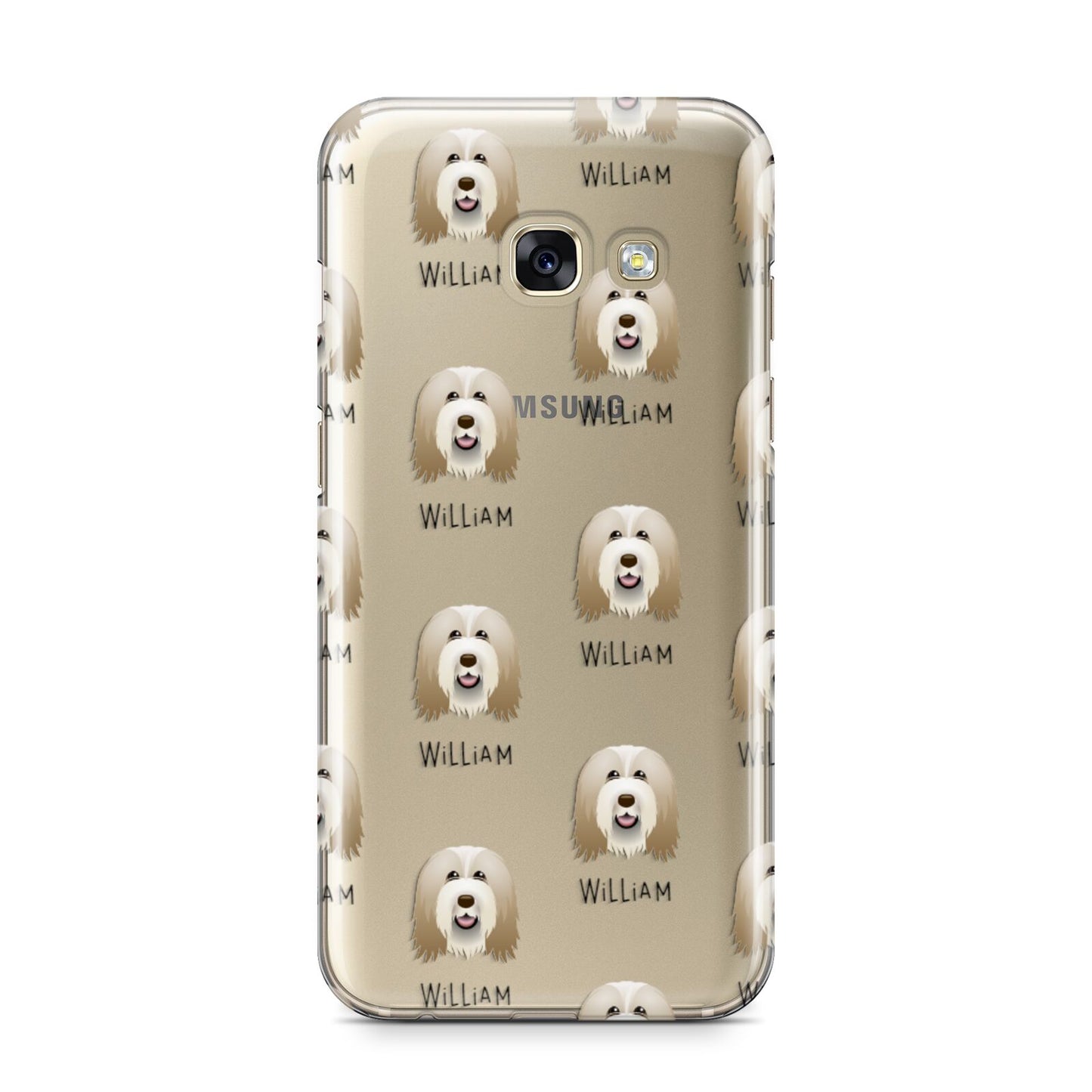 Bearded Collie Icon with Name Samsung Galaxy A3 2017 Case on gold phone